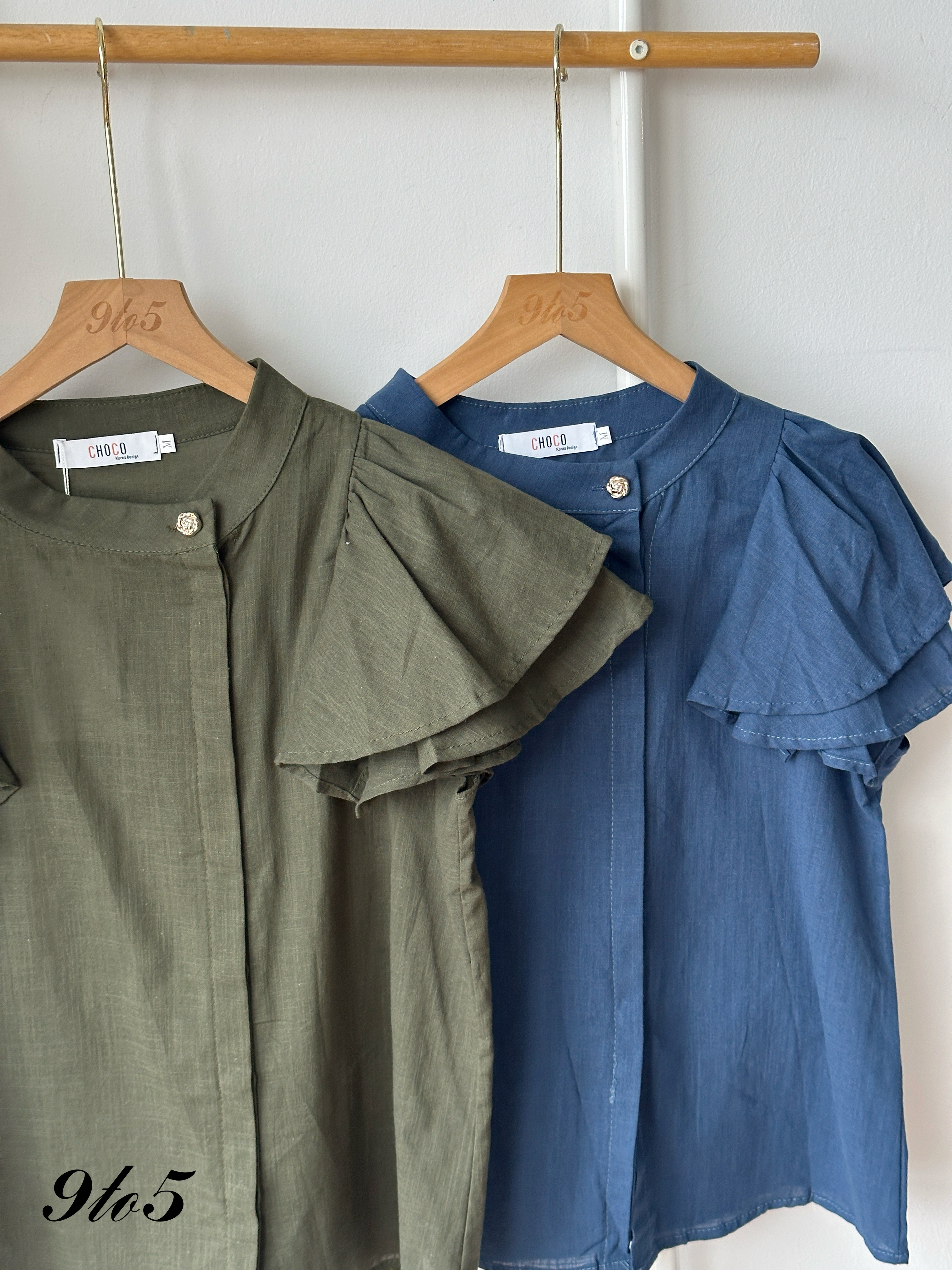 T4378 Mock Neck Ruffle Sleeve Top - 3 Colors 