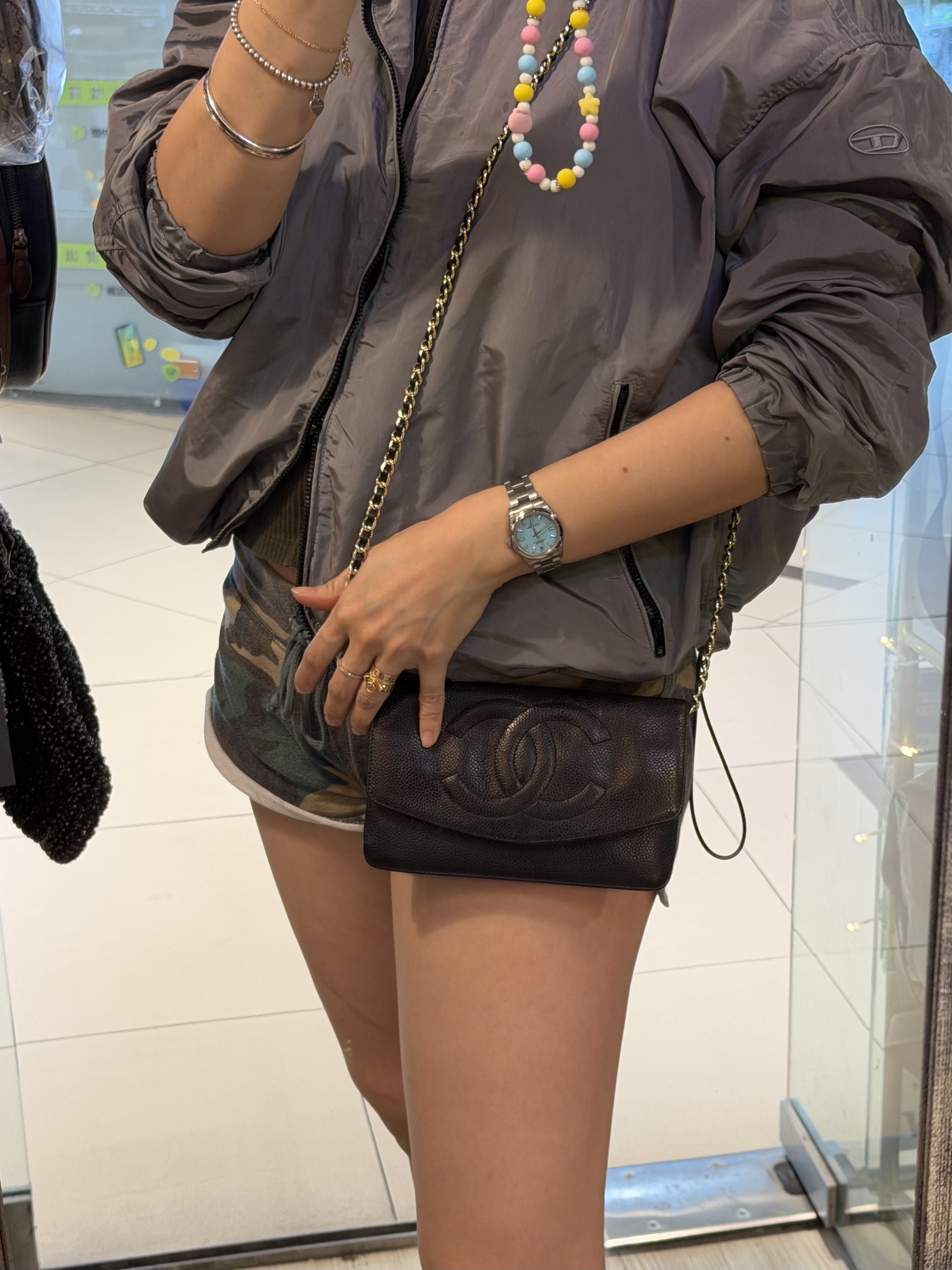 Vintage chanel black caviar leather long wallet