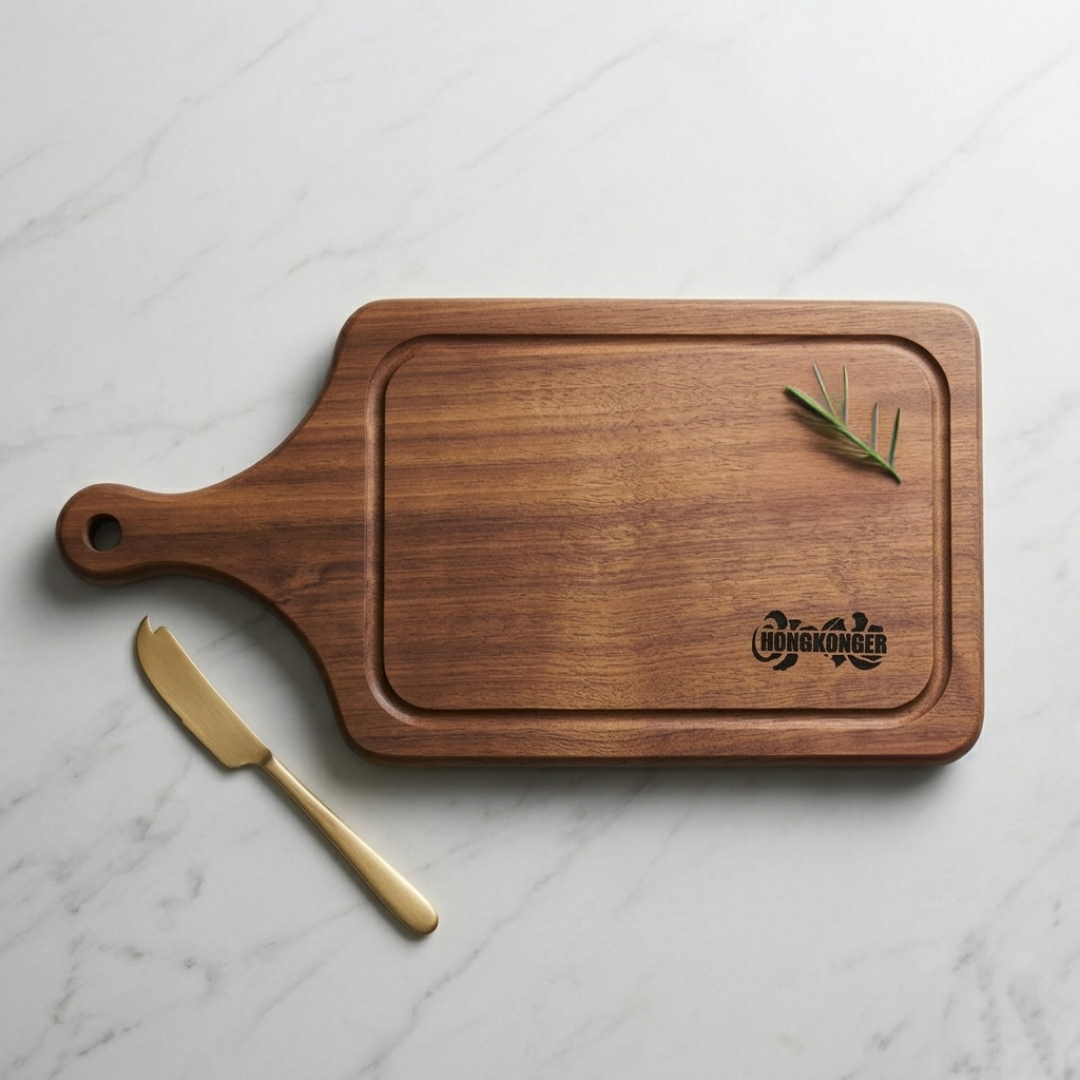【免費刻字】HONGKONGER 獅子山原木手柄擺盤 / 實木砧板 (連防漏汁坑槽)