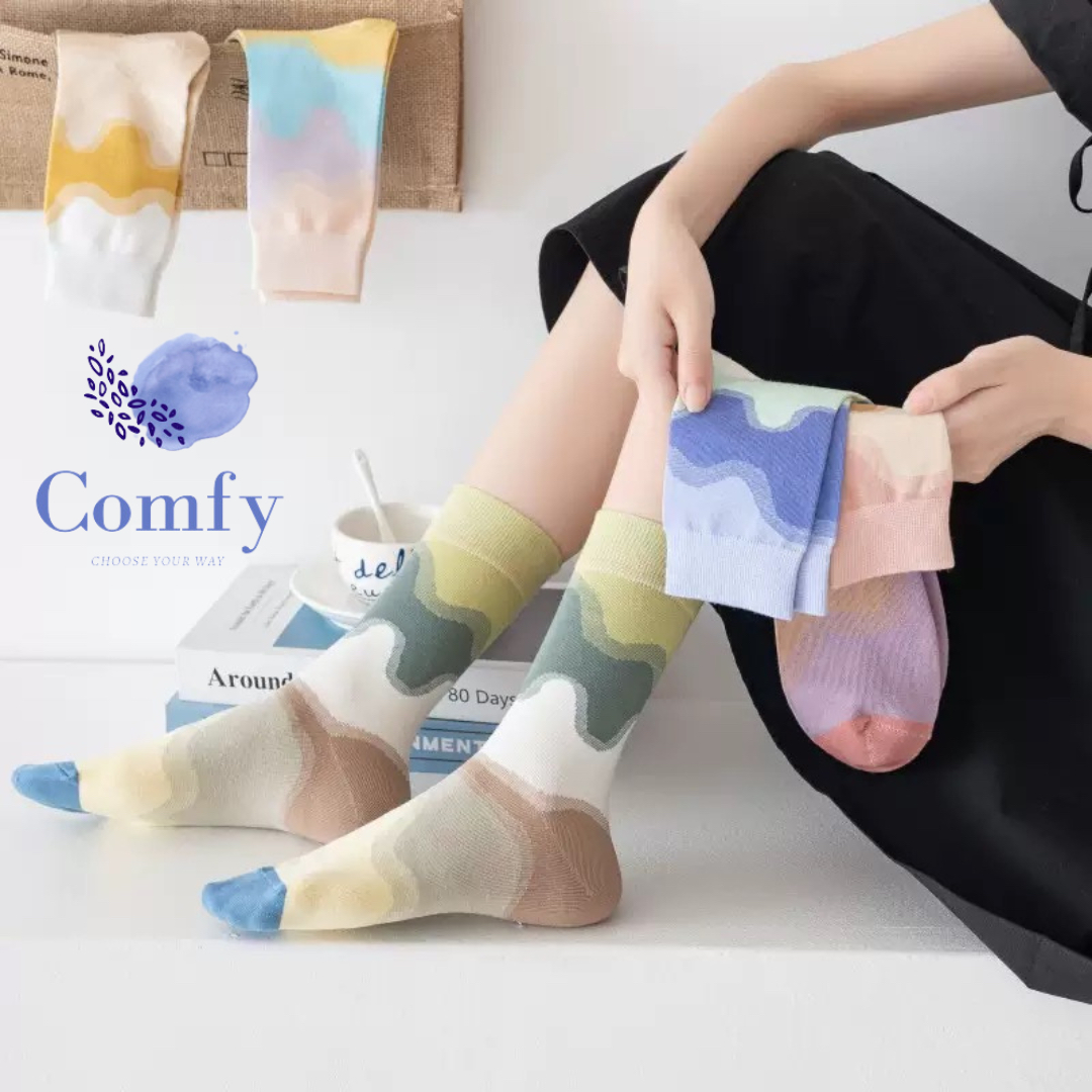 Comfy 莫蘭廸油畫中筒襪