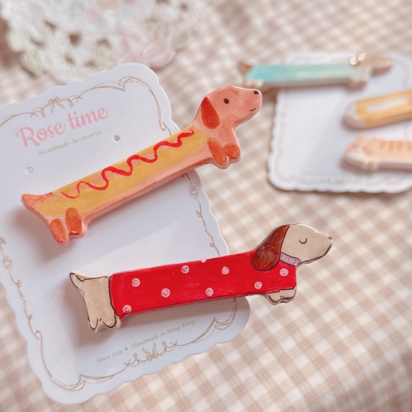 手繪長狗狗/短貓貓 髮夾