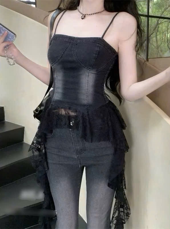蕾絲邊牛仔束身胸衣