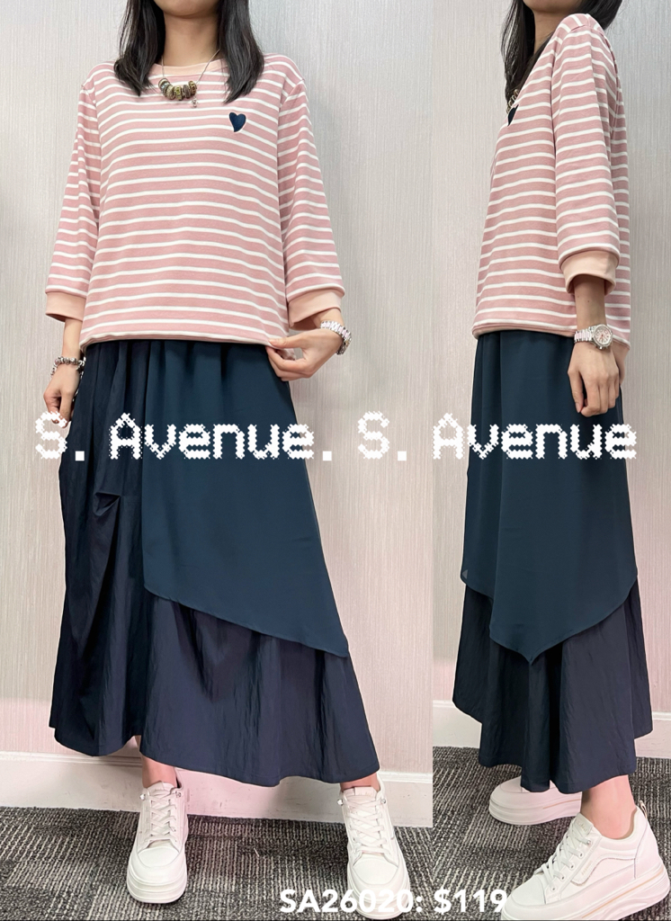 SA26020: 中袖間條繡心心tee