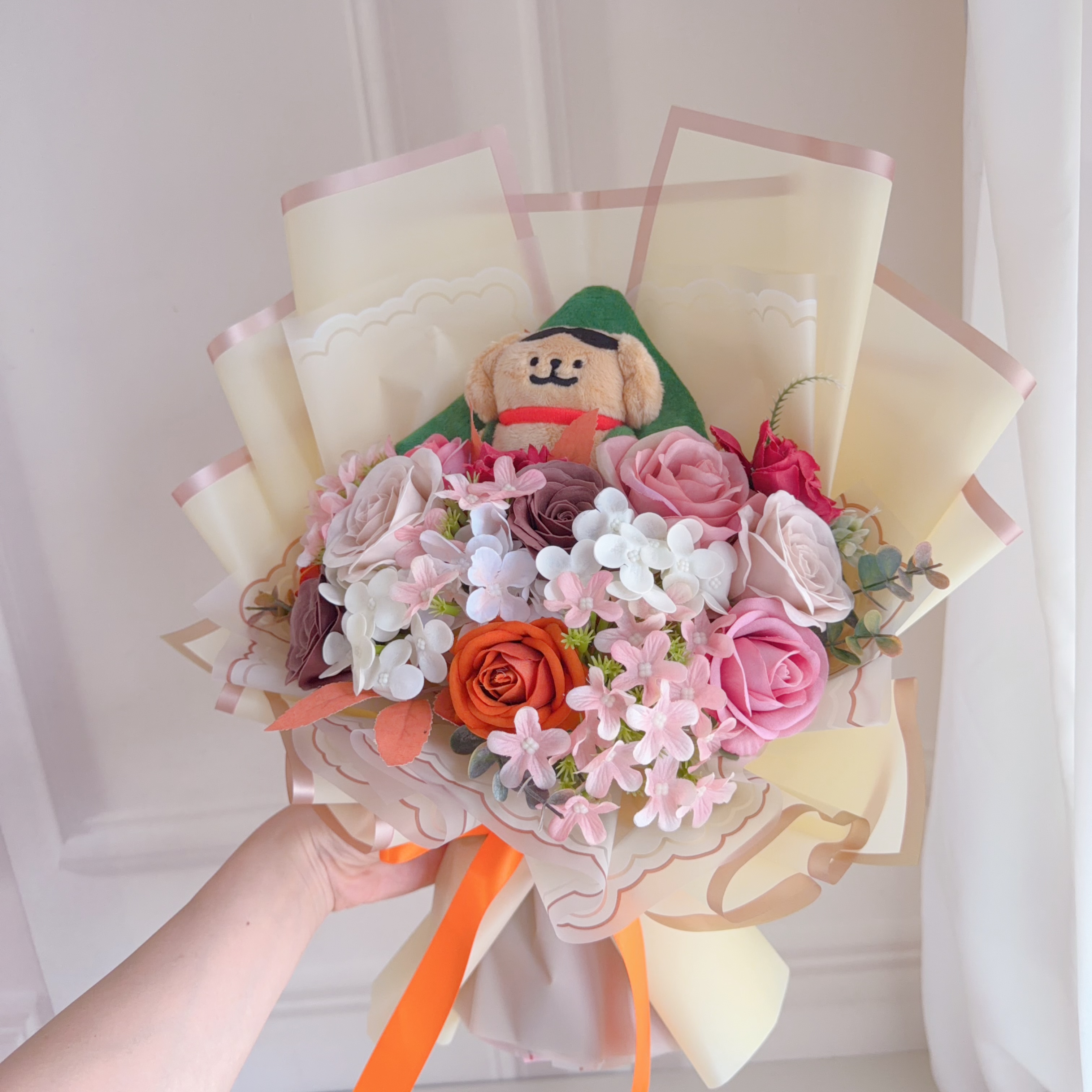 (現貨)線條小狗Maltese 小金毛花束