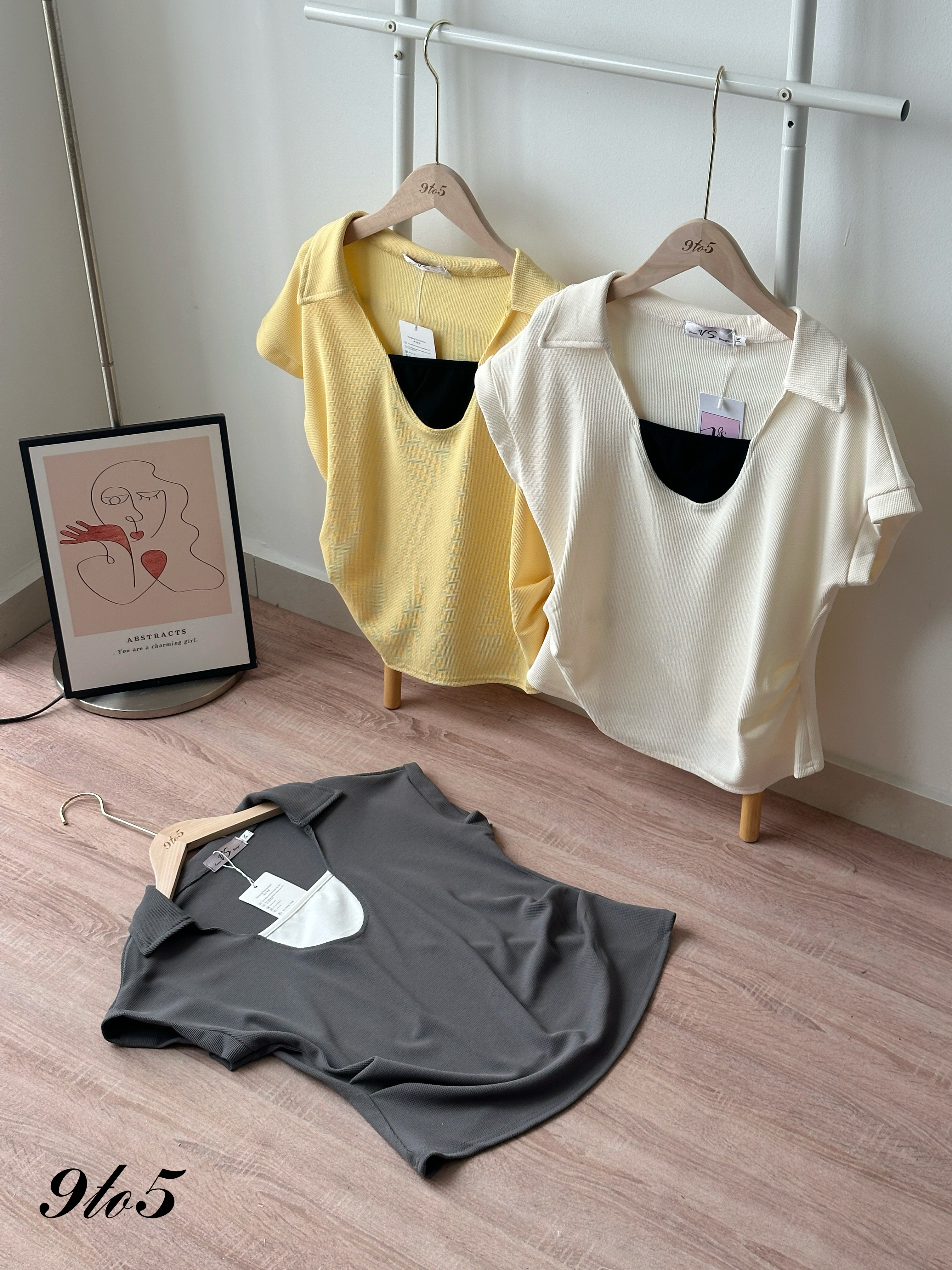 T4416 Fake Two-Pieces Ruched Knit Top - 3 Colors 
