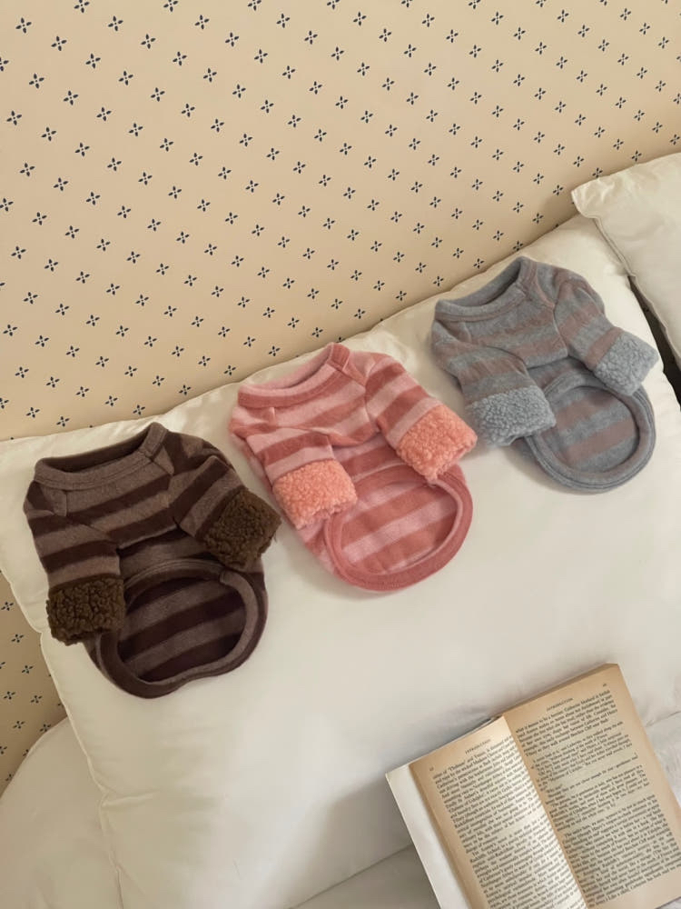 韓國 毛毛手袖 間條衫衫 / all in one 