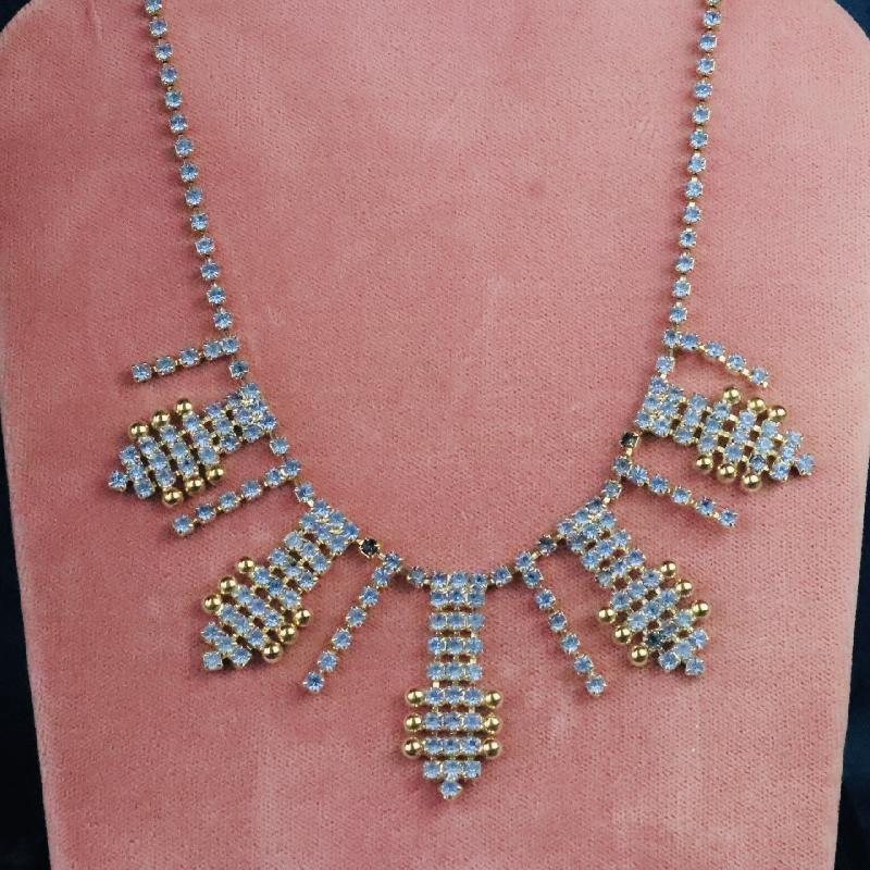 Vintage C.a. 1970-80s Czechoslovakian Powder Blue Rhinestone Evening Necklace- New Old Stock(MZ047)