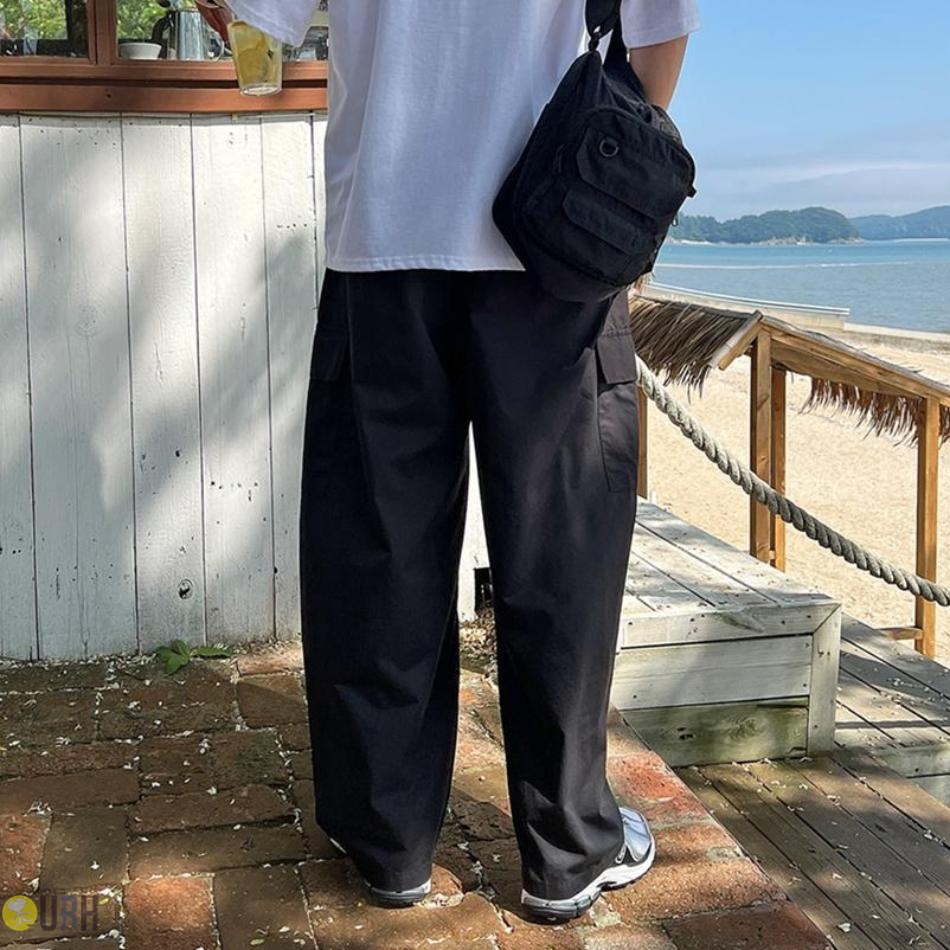【100%保證韓國直送】美式街頭立體弧形微氣球 Curved Line 彈性腰圍 Cargo 工裝口袋寬鬆長褲 👖 [4 color] RG165902