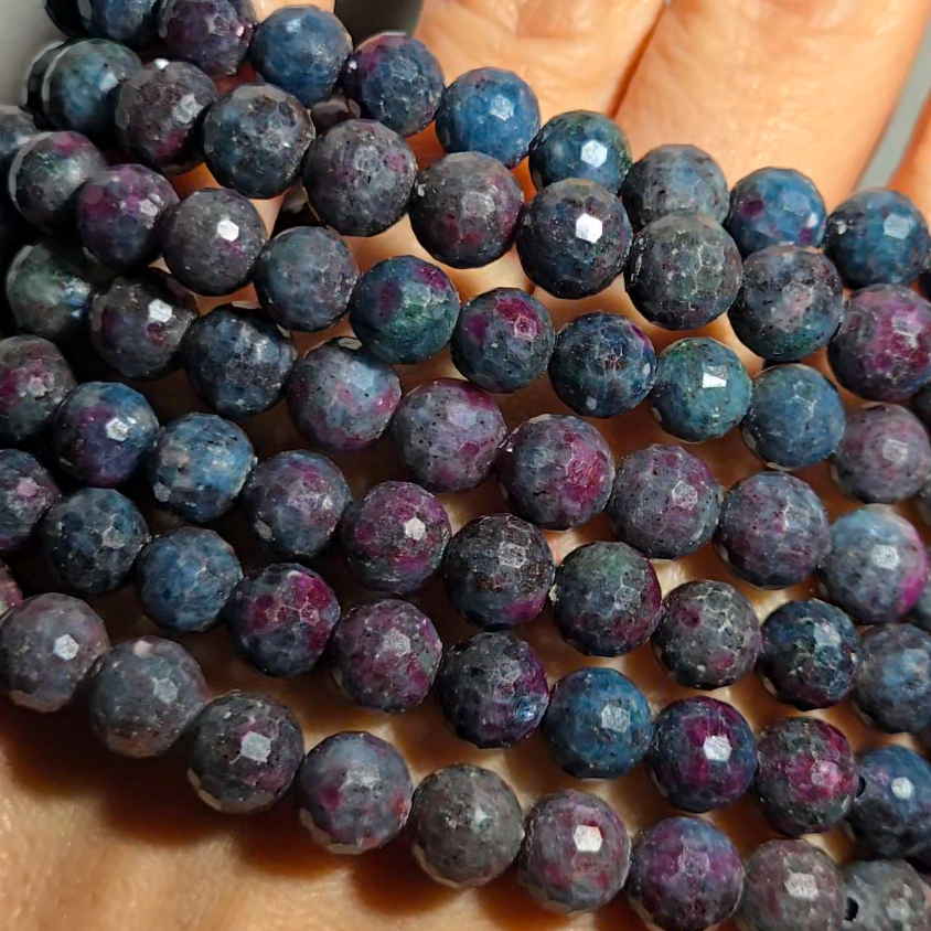 Ruby in kyanite faceted bead bracelets with UV, smaller beads - RBY146