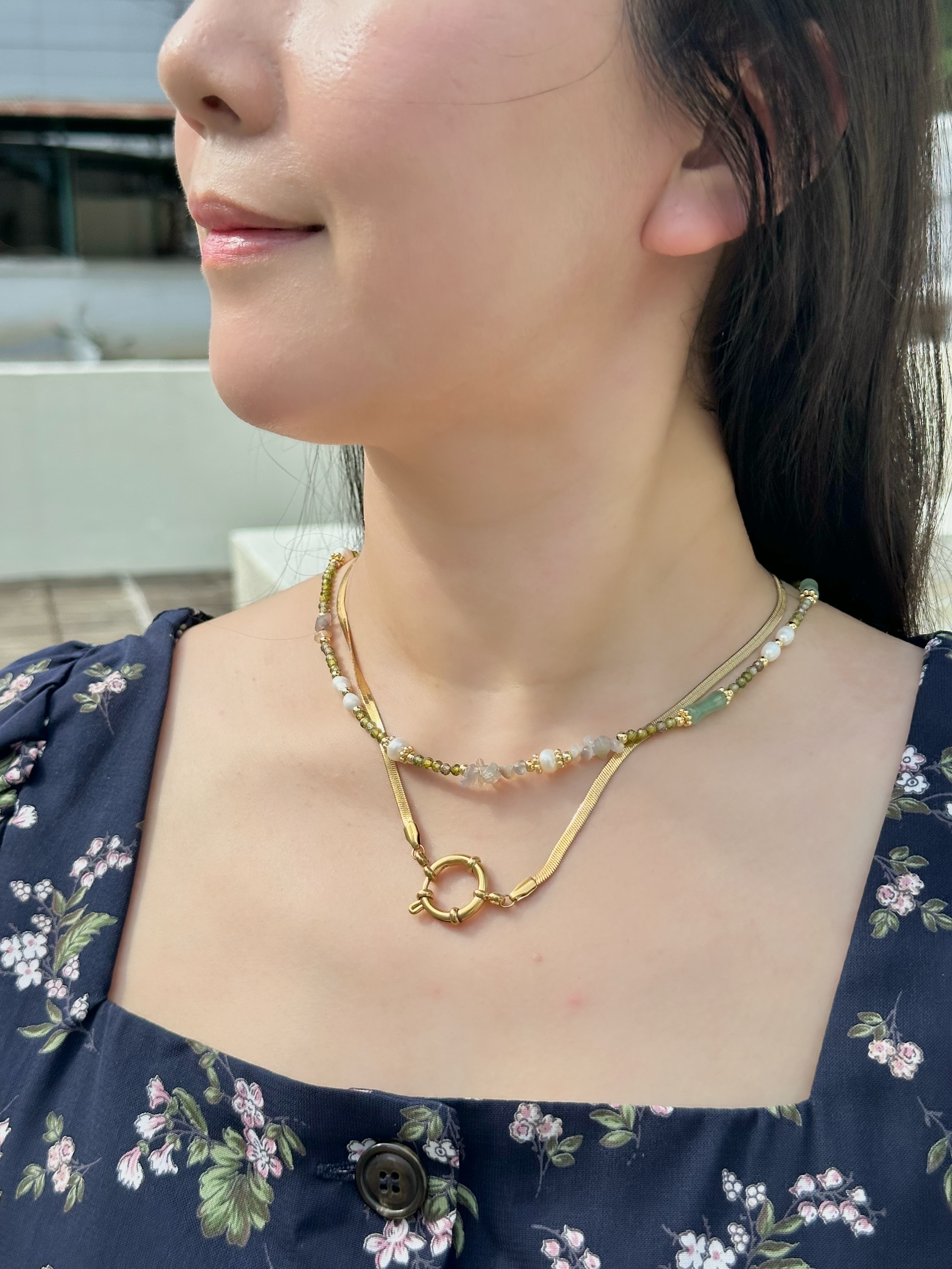 Green stone stainless necklace