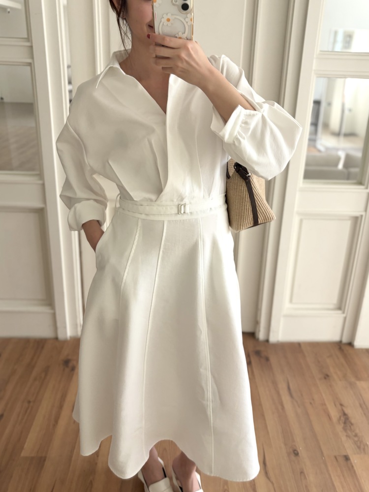 The Madeleine Belted Dress (White)