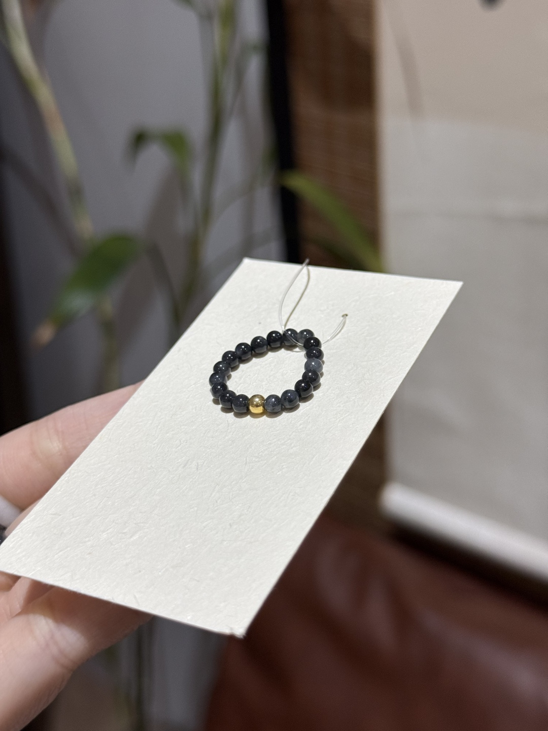 Jadeite chicken ring with silver-plated beads