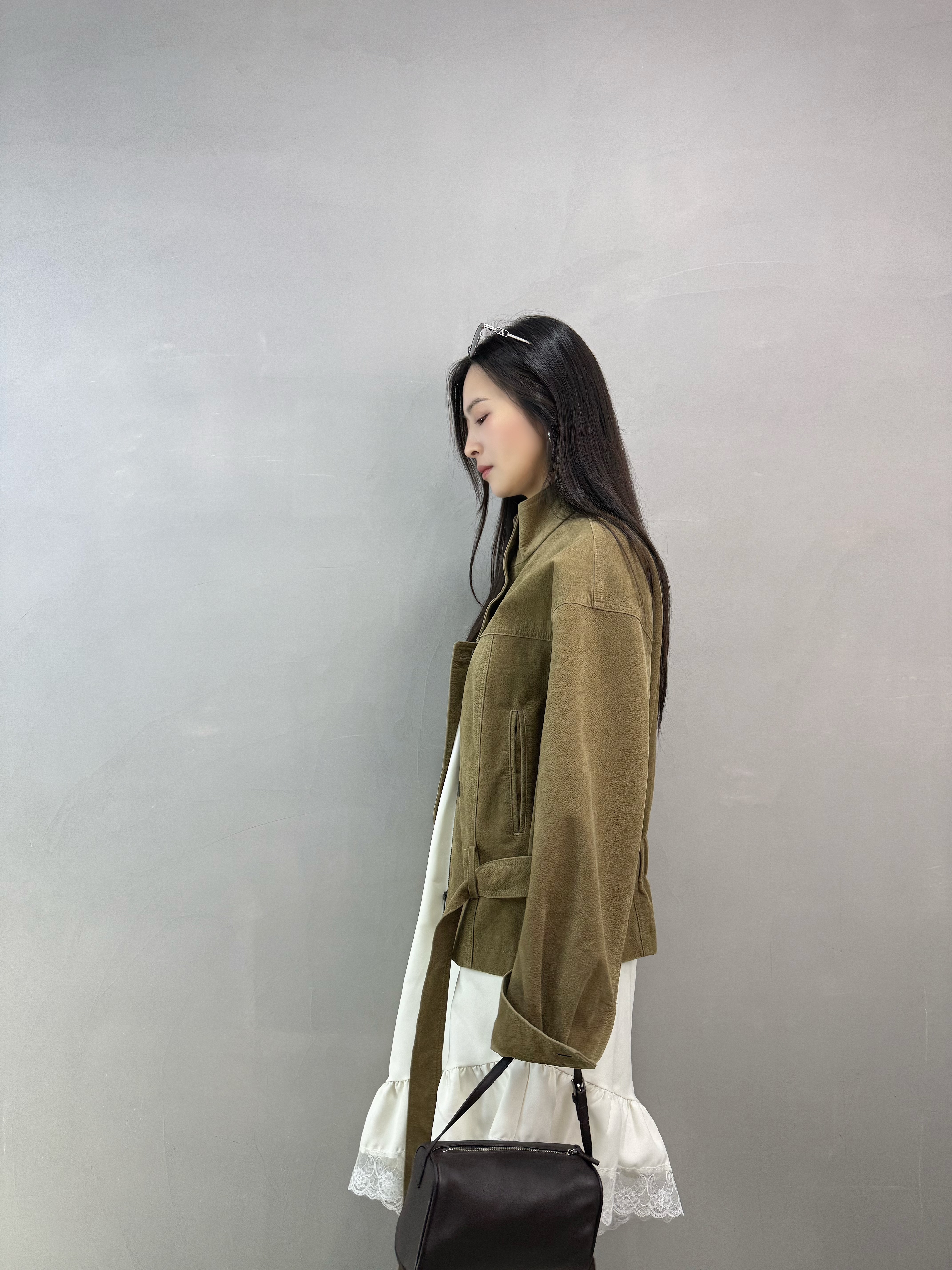 I19 絨皮腰帶外套