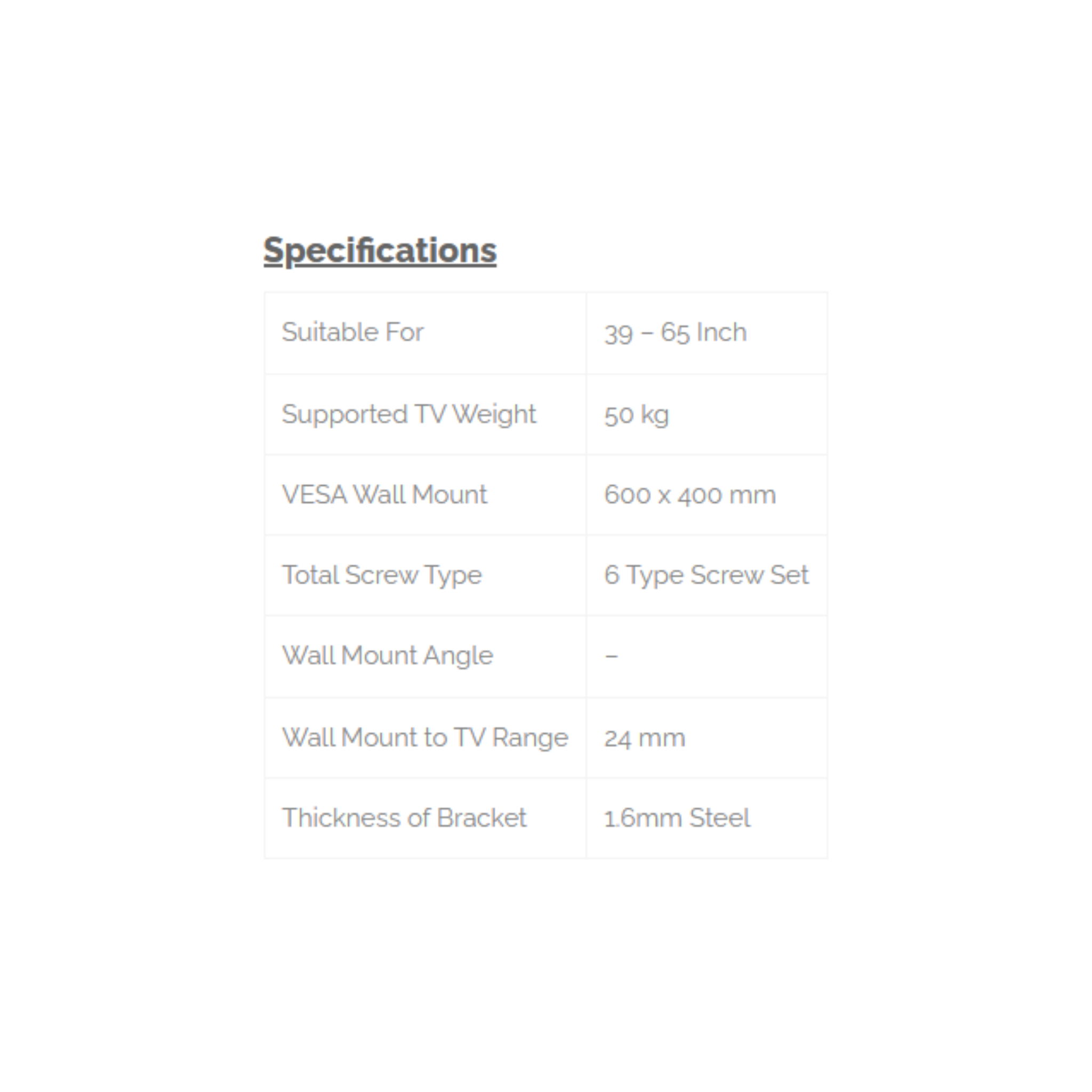 Phison 39"-65" Fixed TV Bracket PM-62F