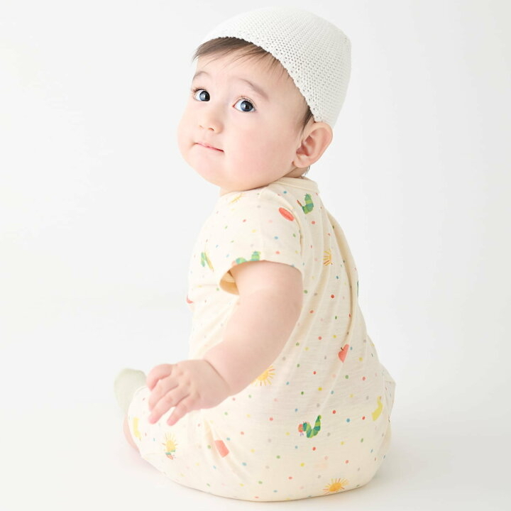 🇯🇵預訂 日本直送🇯🇵Petit Main x 好餓的毛毛蟲系列兩色滿印新生兒短袖連身服睡袋2Way