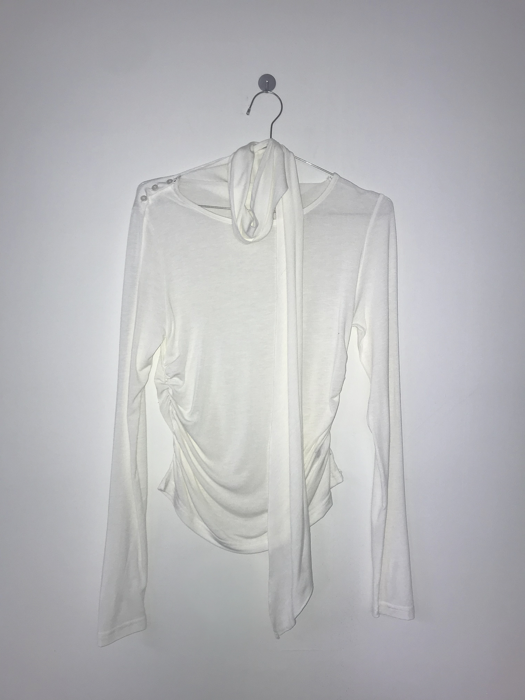 Ruched Button Long Sleeve with Scarf Tie