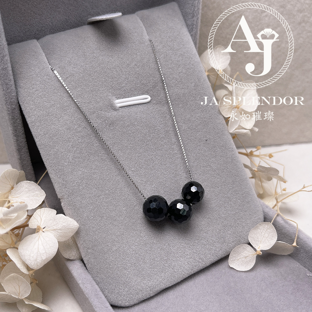 D-06A 天然翡翠A玉 墨翠鑽石切割平安幸運純銀項鏈