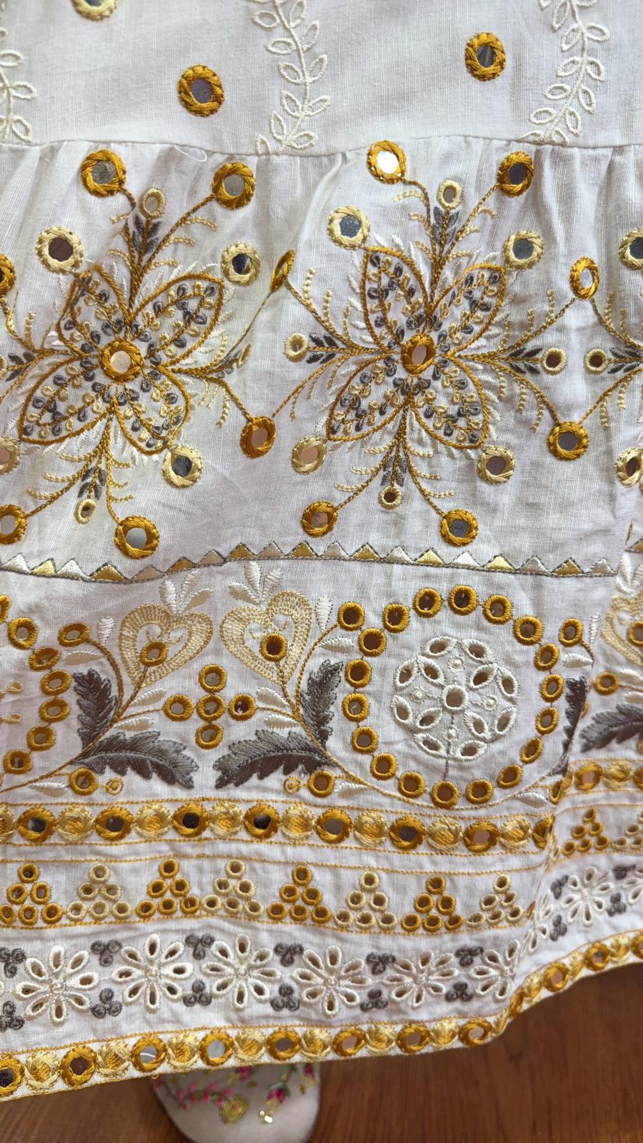 PKT 2626 Light Beige with Yellow Mirror Work Heavy Emb Edge OP 48" 