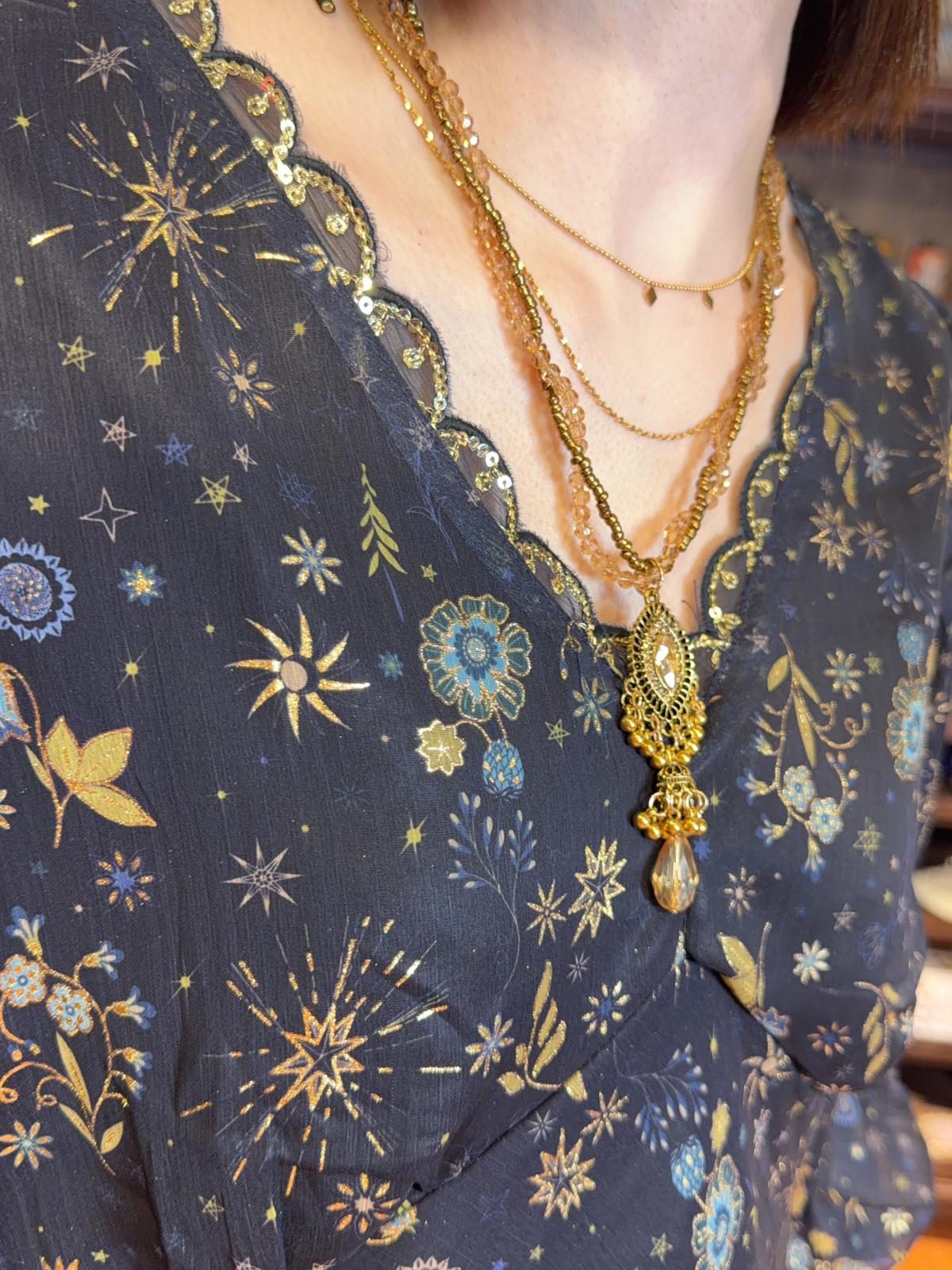 2379 Dark Blue V-Neck Galaxy Chiffon OP
