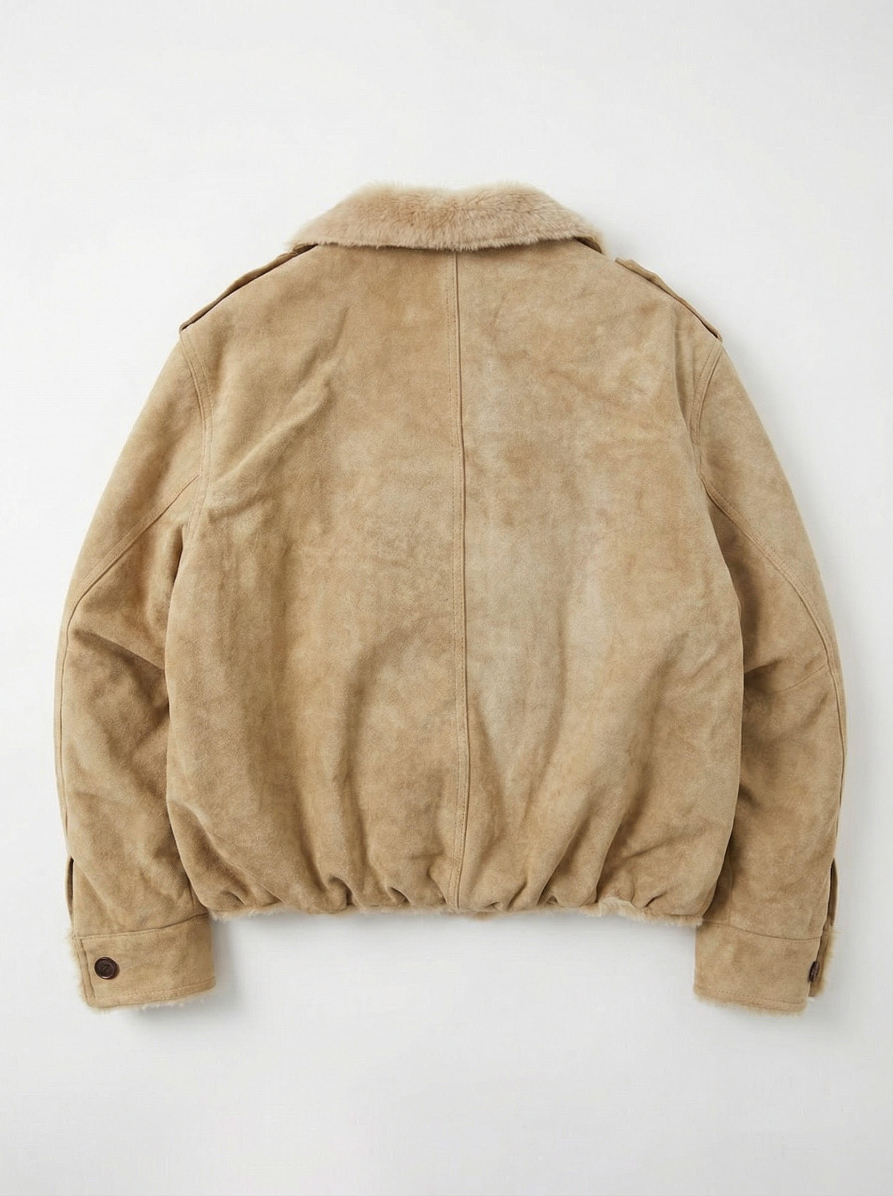 麂皮毛領短版飛行夾克