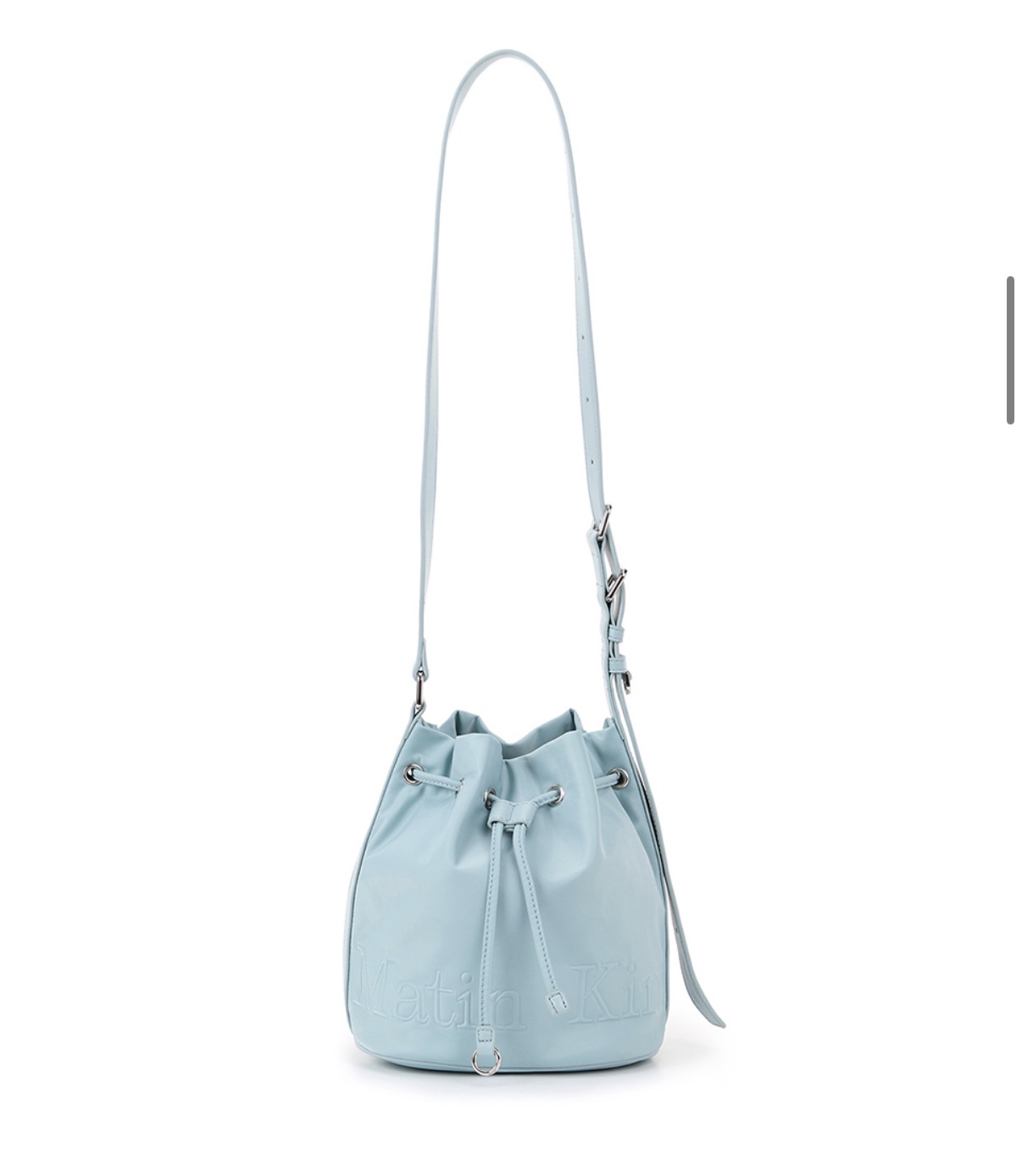 MATIN KIM 特價場 EMBOSSED LOGO MINI BUCKET BAG IN BLUE