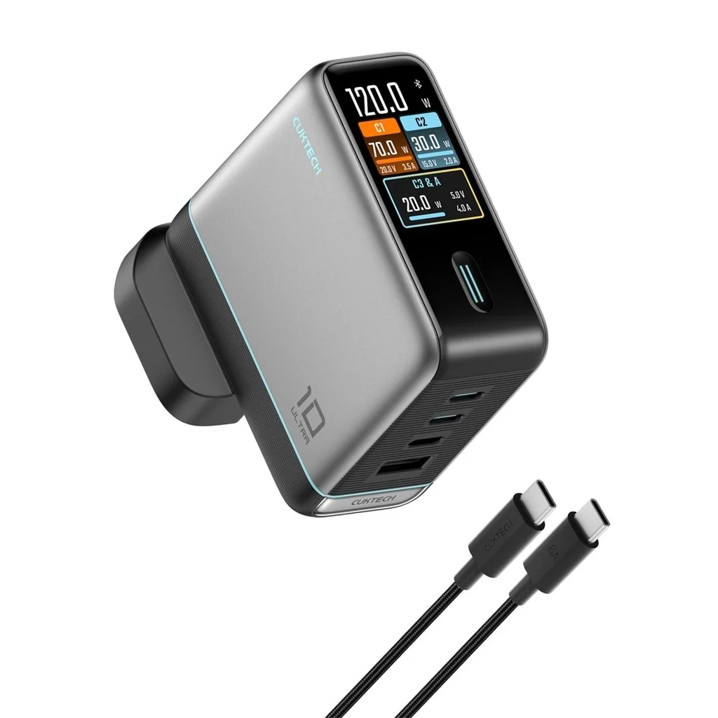 CUKTECH No.10 Ultra 120W GaN 智能顯示快充｜四口 120W PD 滿血輸出・TFT 全彩功率顯示・GaN 氮化鎵高效快充｜香港行貨