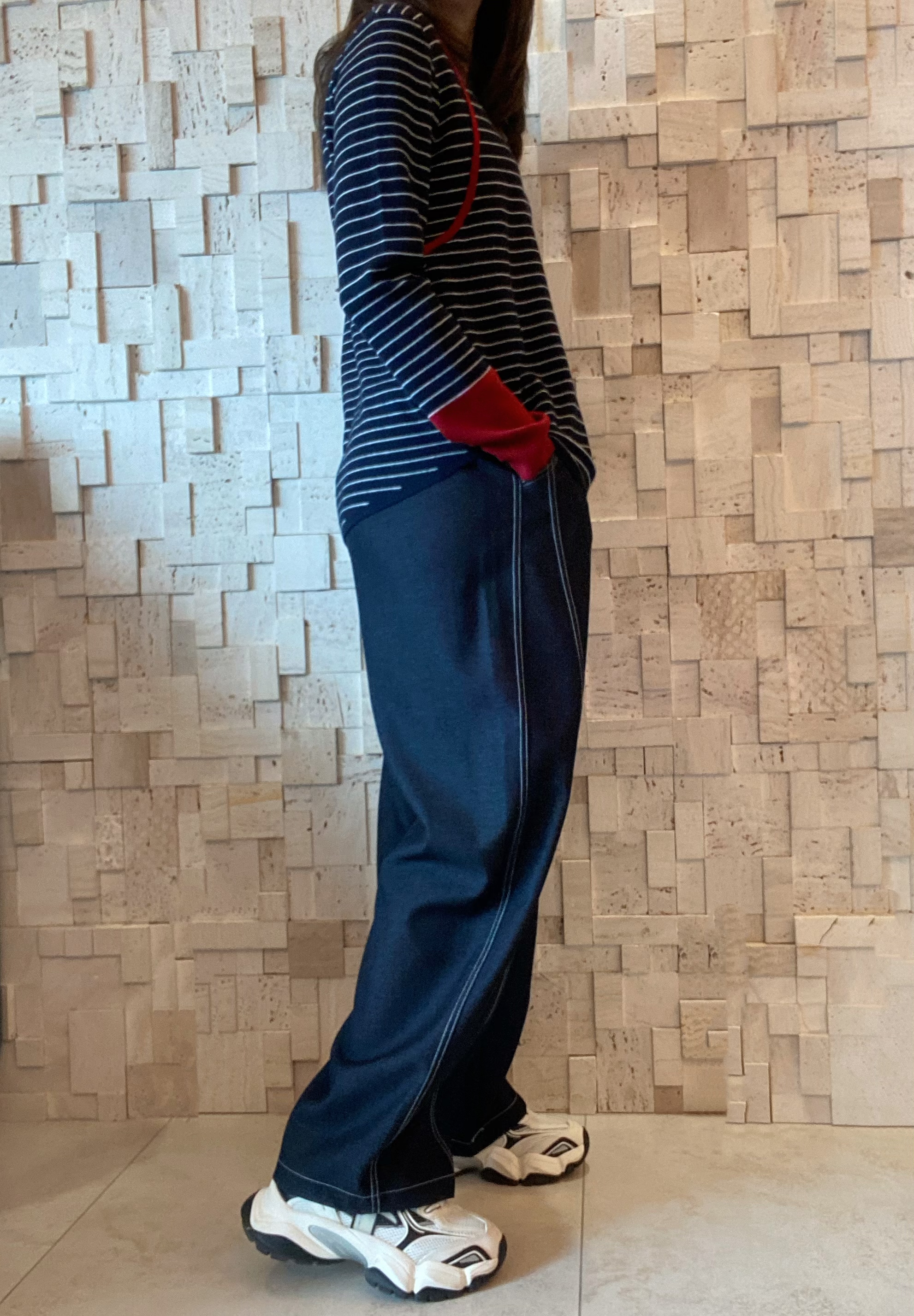 #2067 橫間拼色針織Top