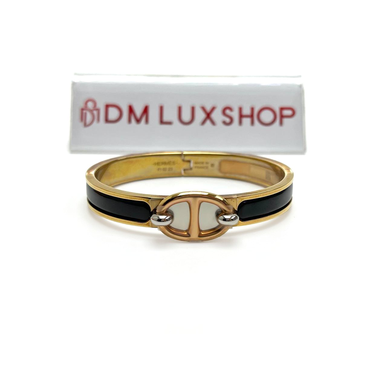 Hermes Mini Clic Chaine d'Ancre Bracelet Noir GHW