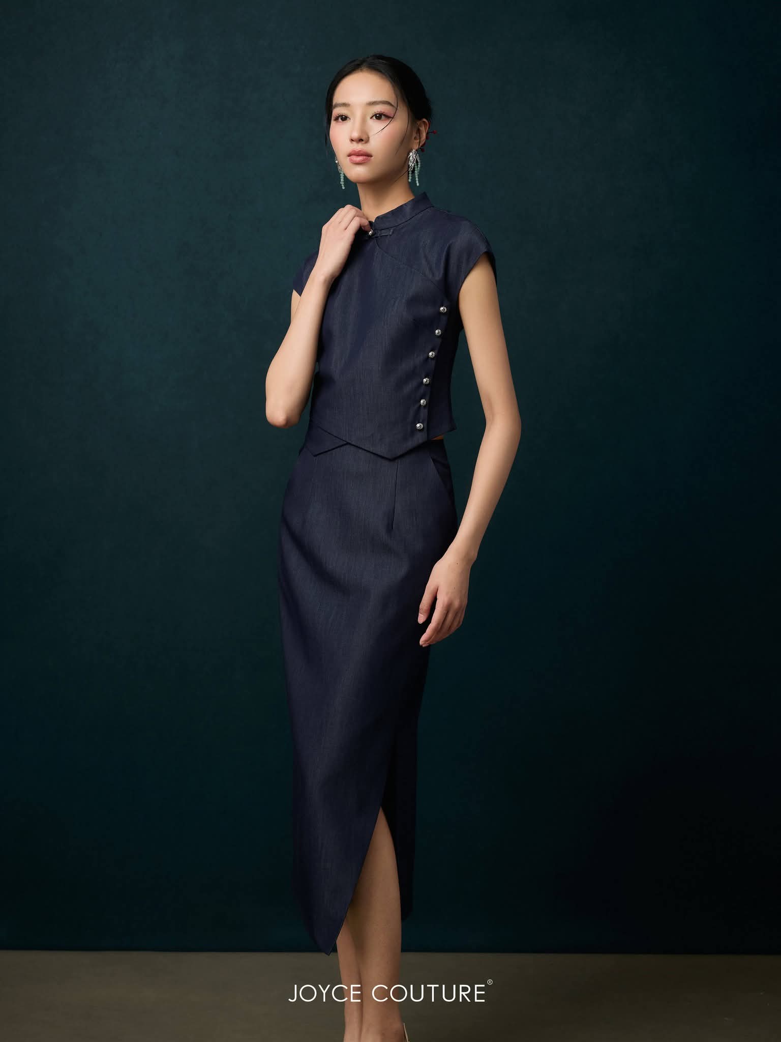 立领不对称下摆旗袍上衣 T0763