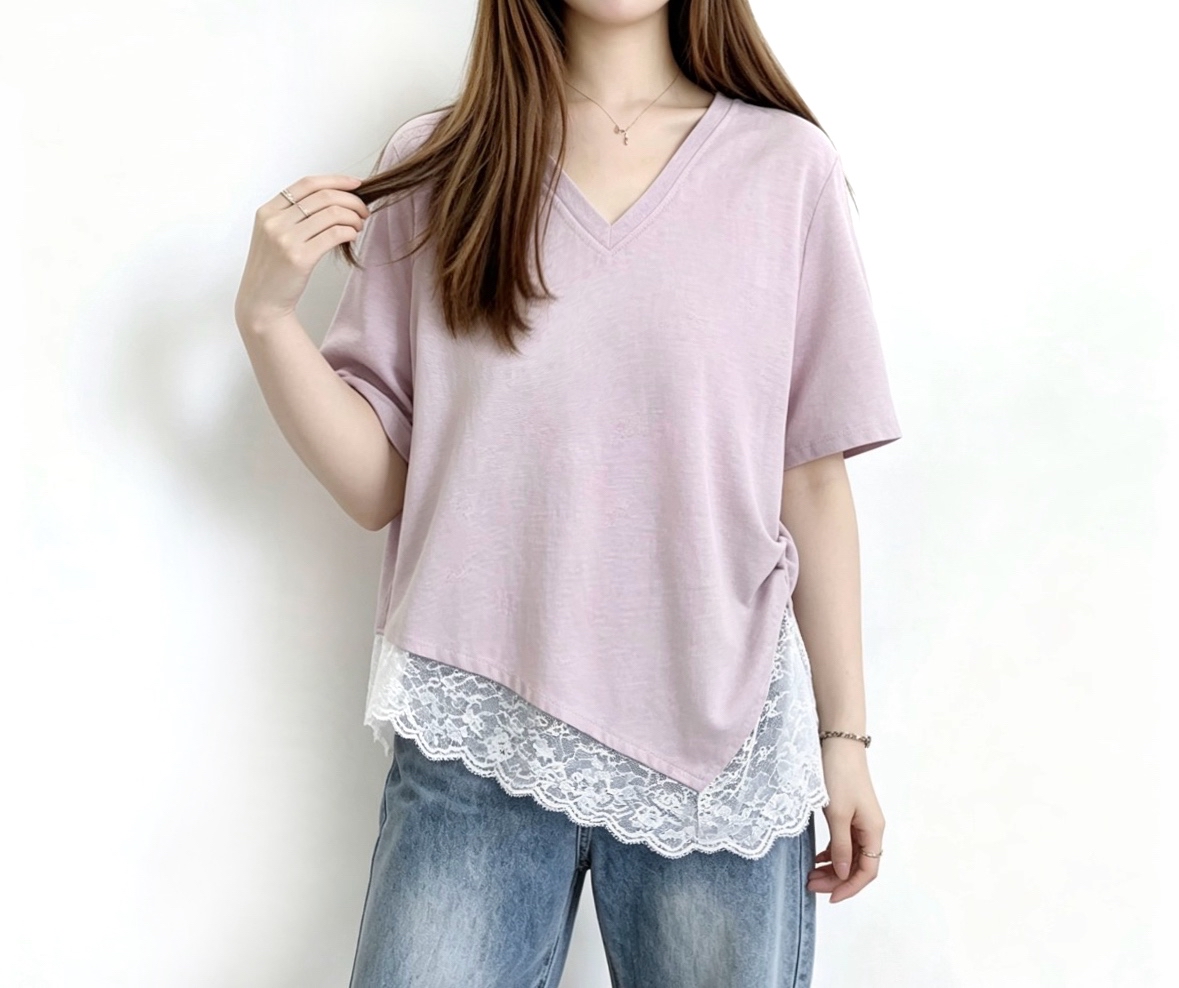 ☀️夏日優惠☀️ 假兩件柔粉拼接Lace Top