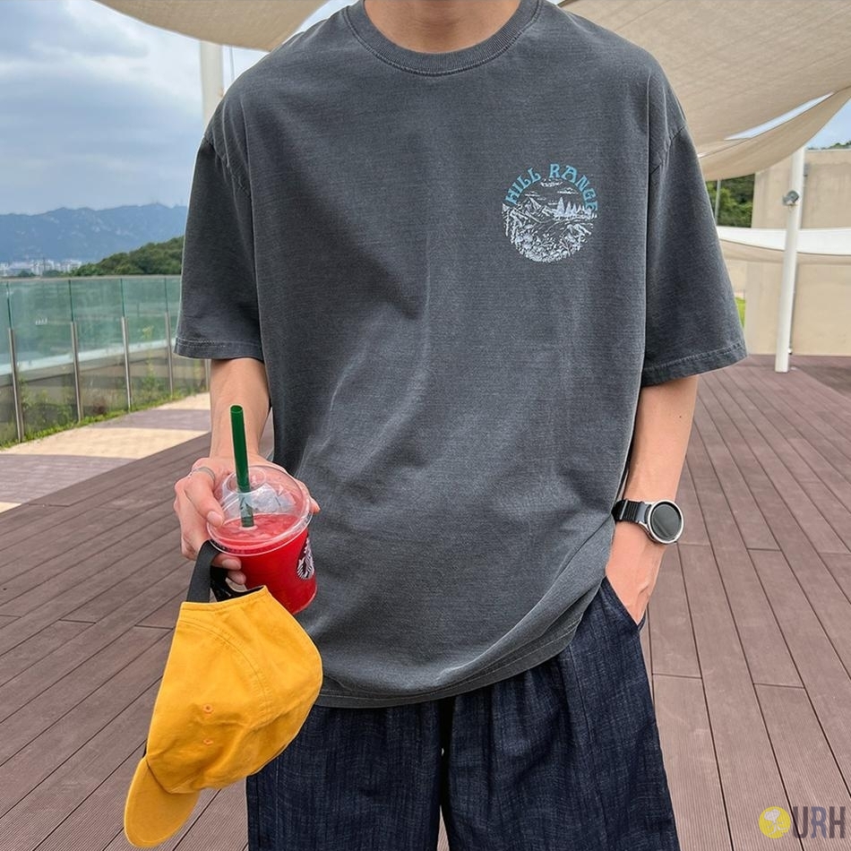 【100%保證韓國直送】Hill Range Outdoor 山系圓圈前後印花 Pigment 古洗寬鬆短袖Tee 👕 [3 color] RG165920