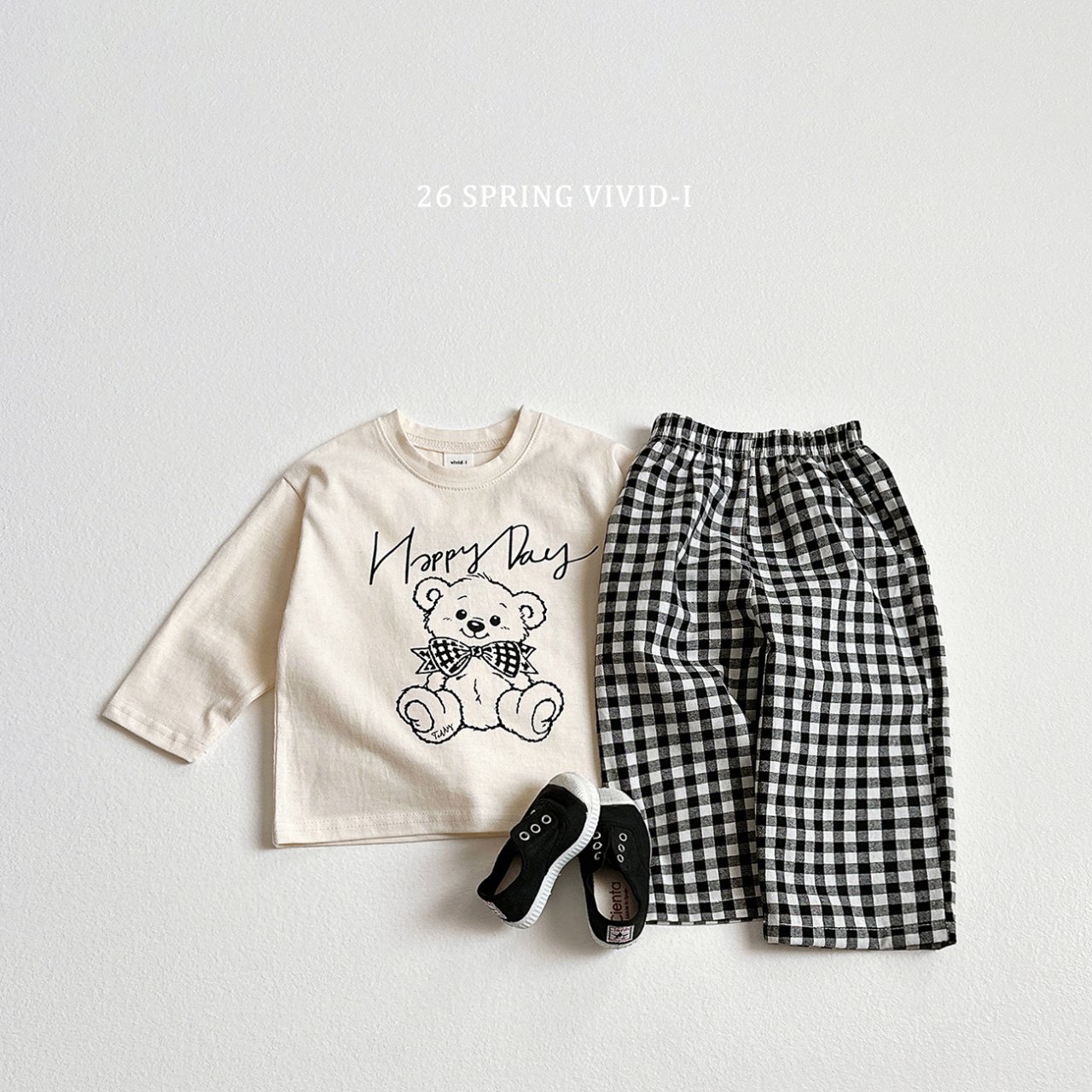 🌸預訂 韓國直送🌸🇰🇷VIVIDI五色快樂熊印花格紋上下套裝