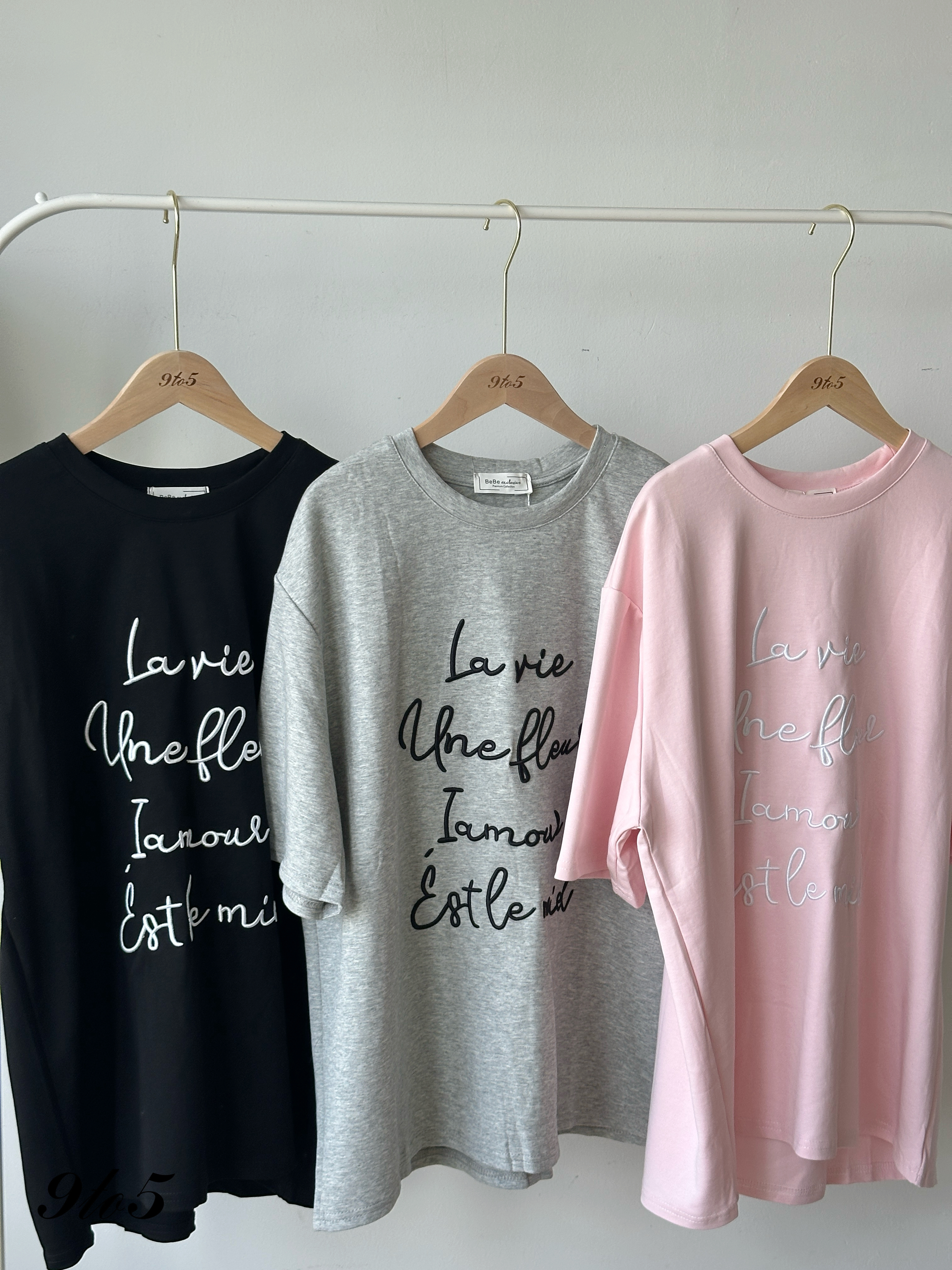 T4183 Embroidery Wording Oversized Tee - 5 Colors 