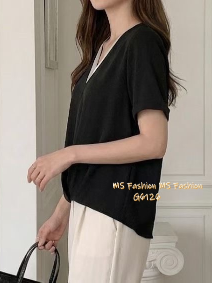 G6126 韓國🇰🇷靚料V領拼邊top