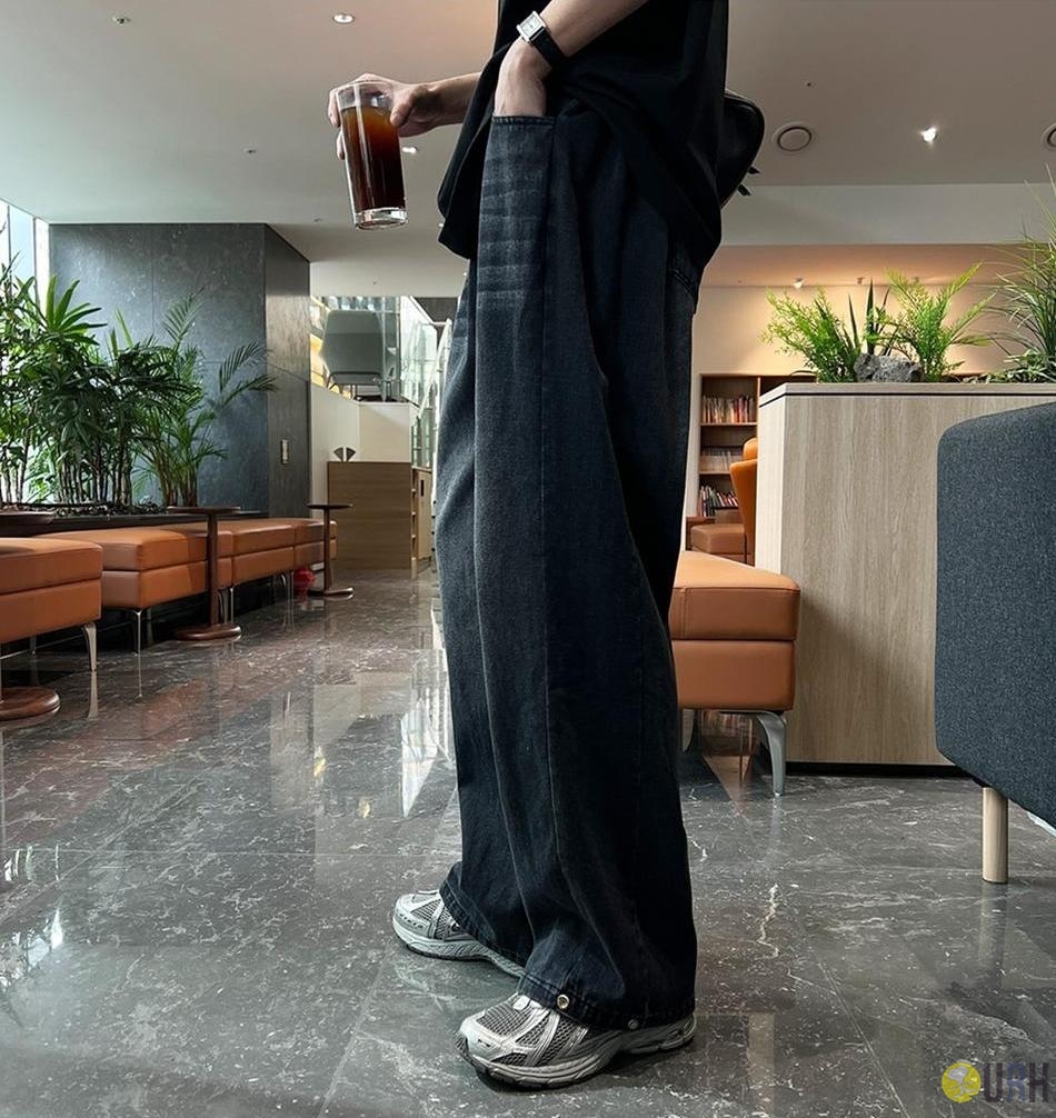 【100%保證韓國直送】韓系立體側褶線寬版水洗牛仔長褲 👖 [4 color] RG114954