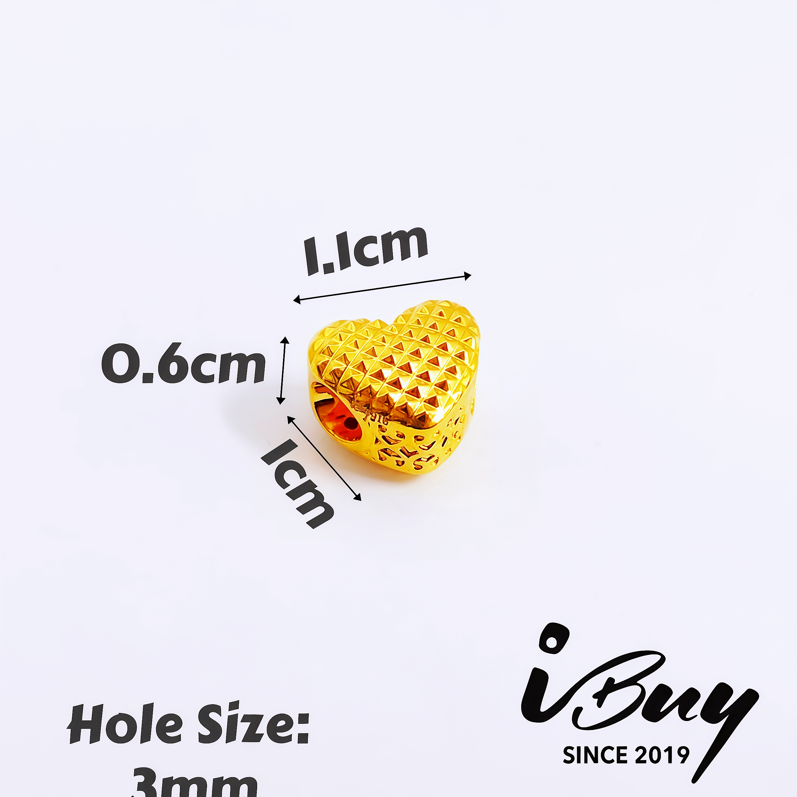 916 HARD GOLD DIAMOND-CUT HEART BEAD 916 硬金 菱格爱心串咀