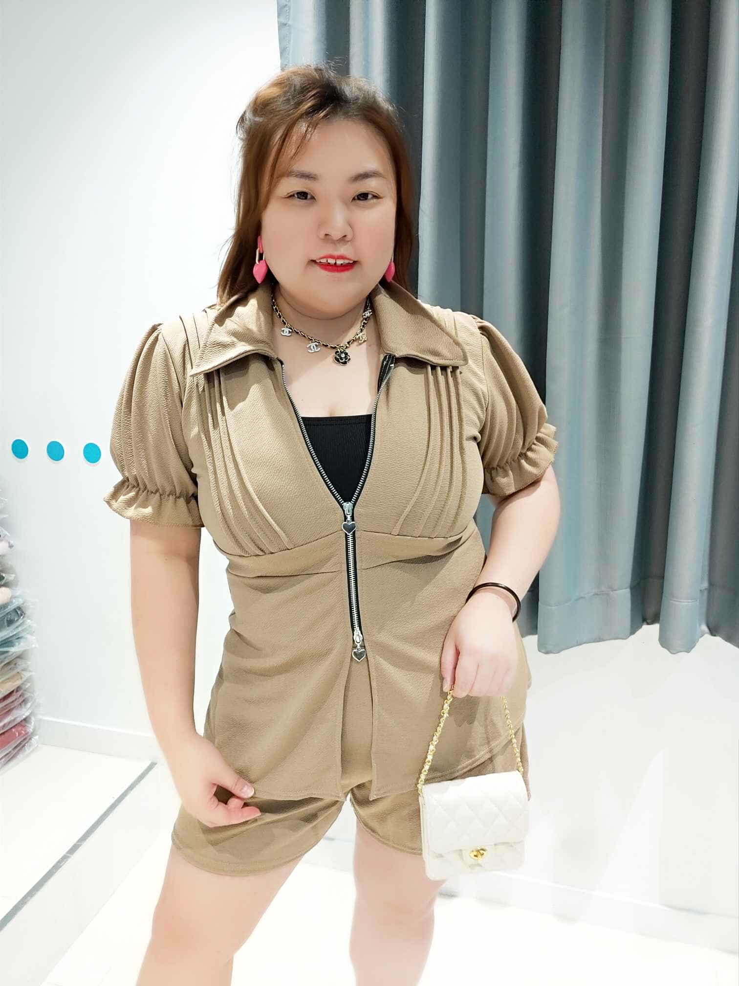 DOD03 邹褶拉链设计裤子套装