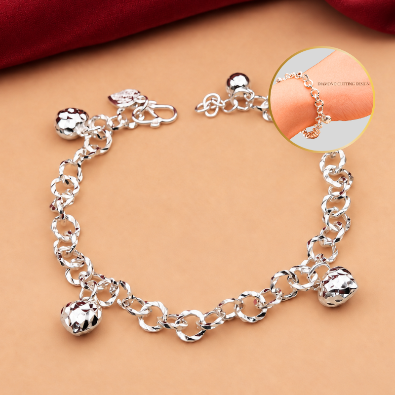 LB2255 Diamond Cut Heart Beads Chain Bracelet