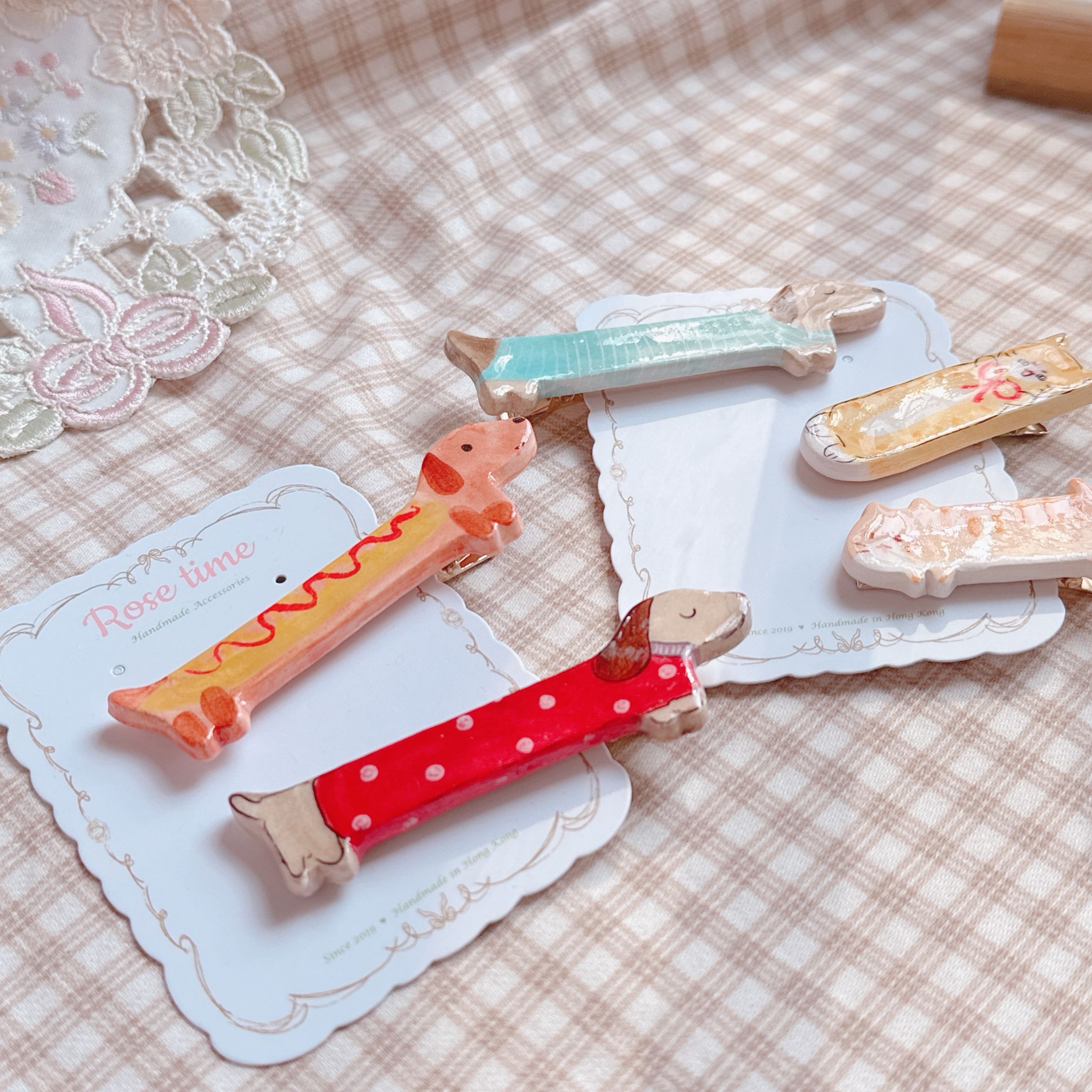手繪長狗狗/短貓貓 髮夾