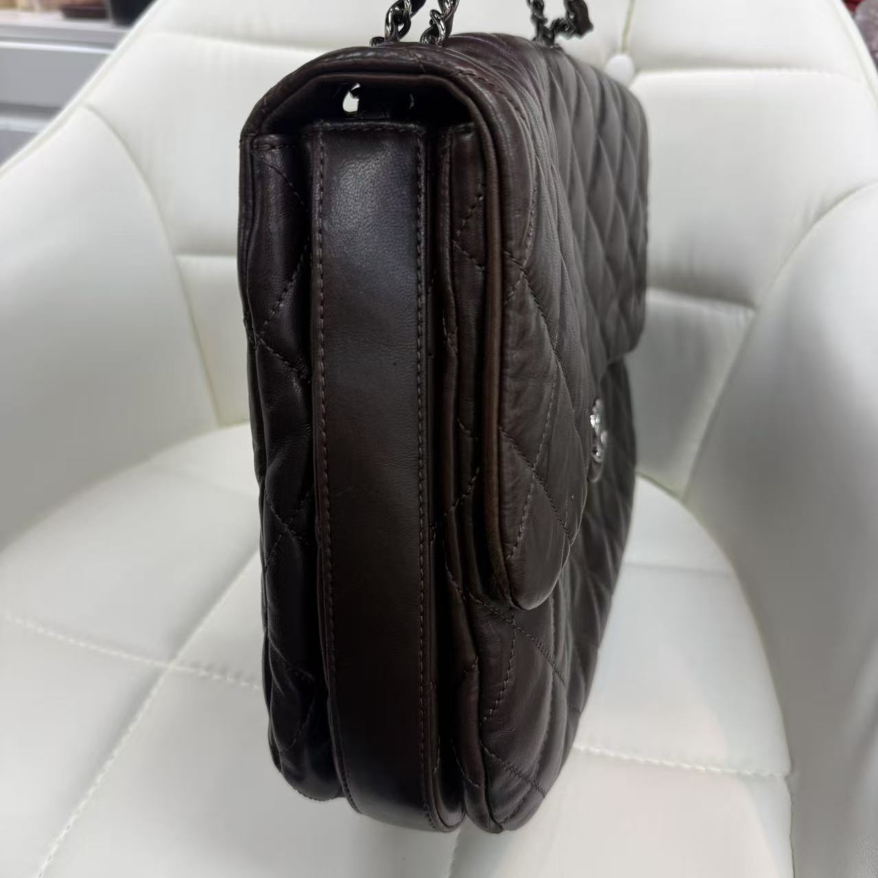 Chanel 中古啡色風琴包大容量