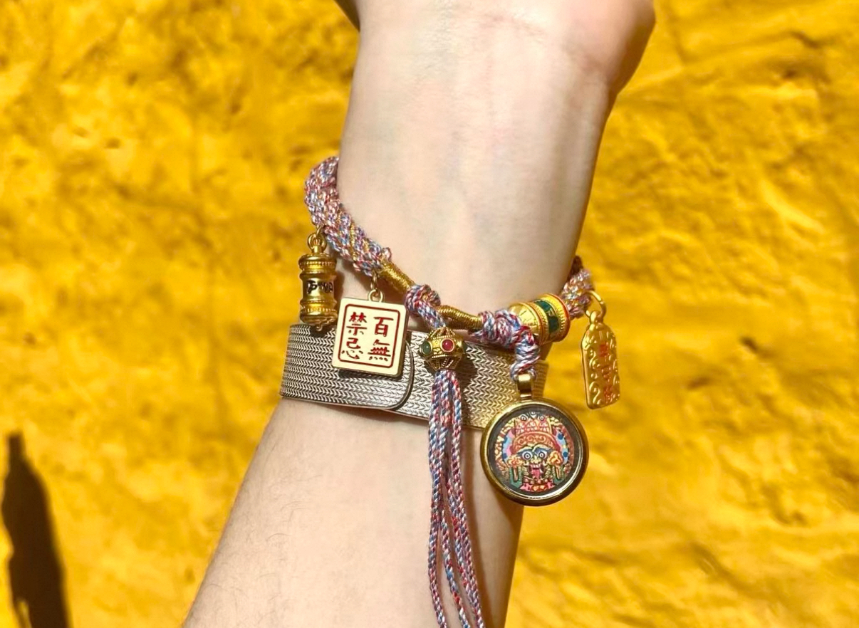 西藏手繪扎基拉姆手工手繩   粉紅色  /黑色  