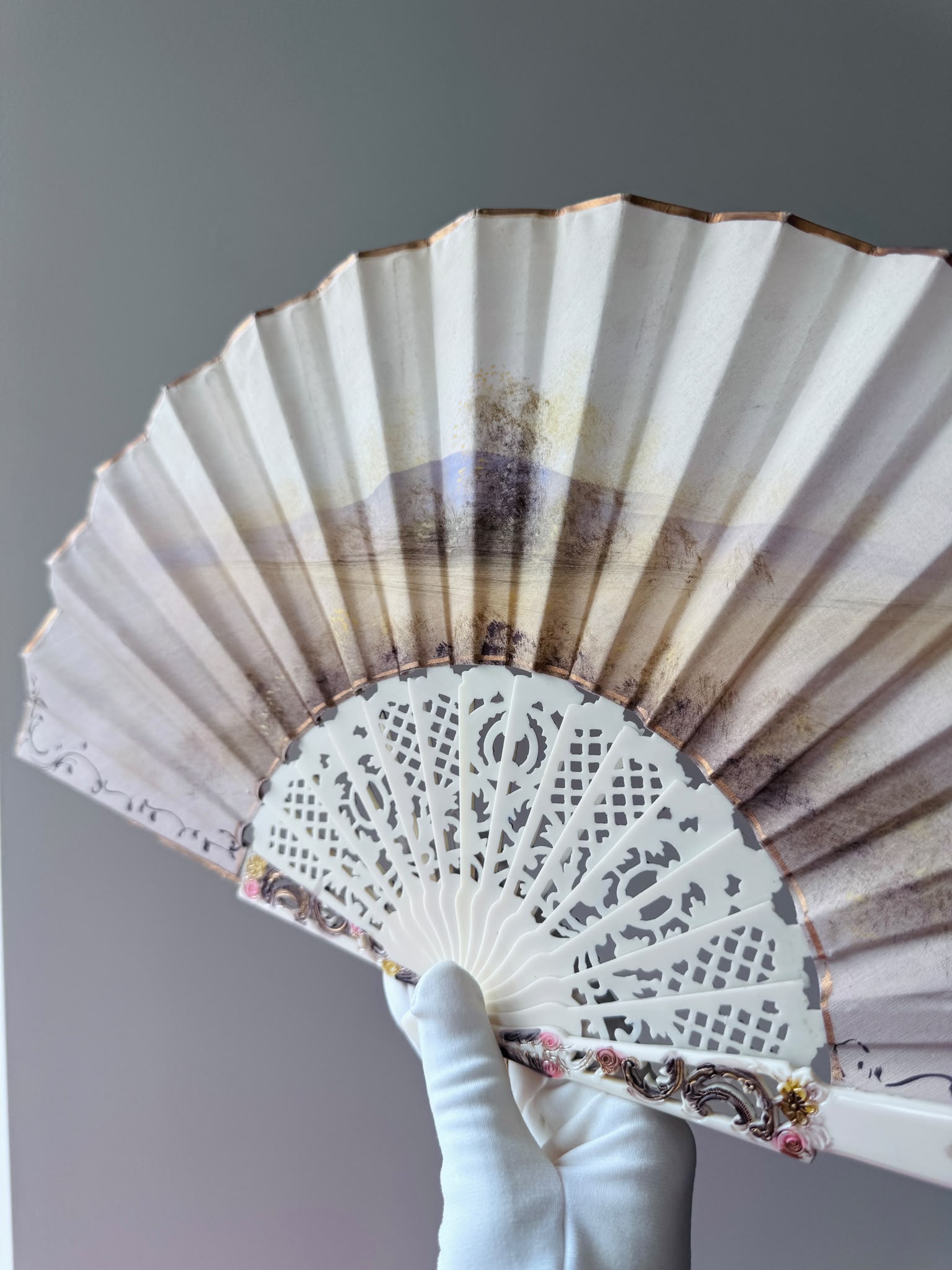 Antique c. 1890–1920 European Hand-Painted & SIgned Rococo Revival Folding Fan (MT2616)
