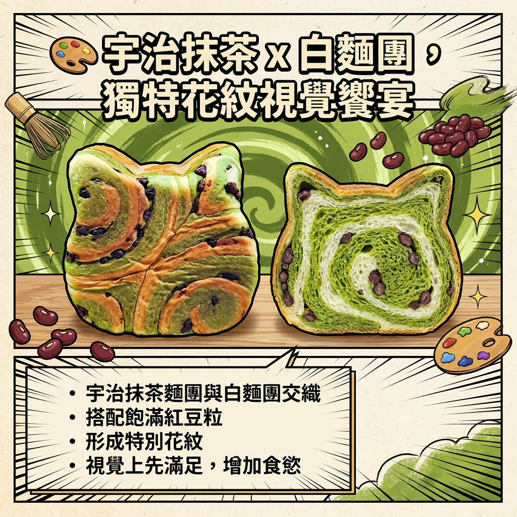 阿嫲｜抹茶紅豆貓貓吐司｜宇治抹茶 x 飽滿紅豆 苦甜交織的可愛滋味