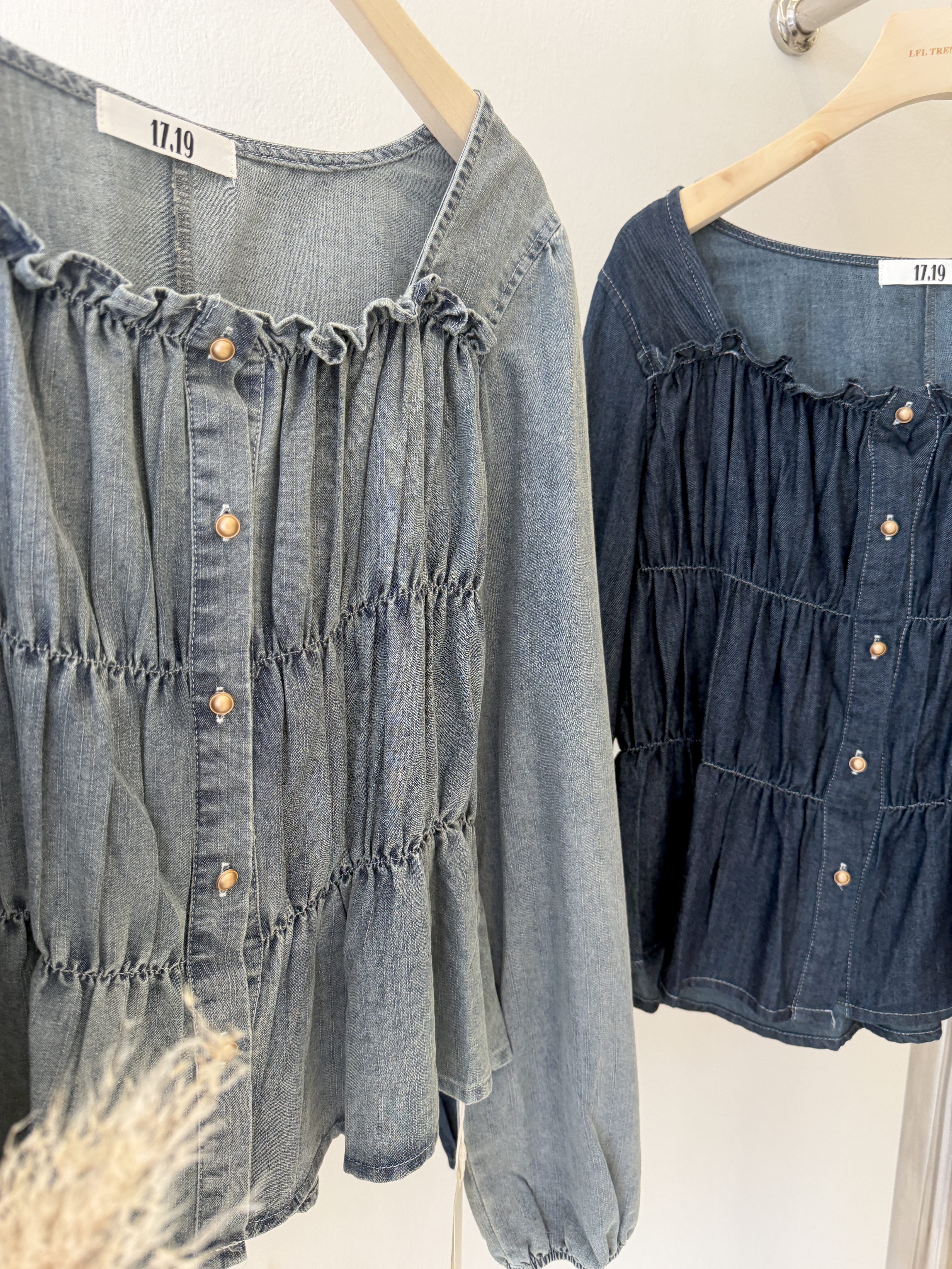 6558 法式气质方领牛仔长袖