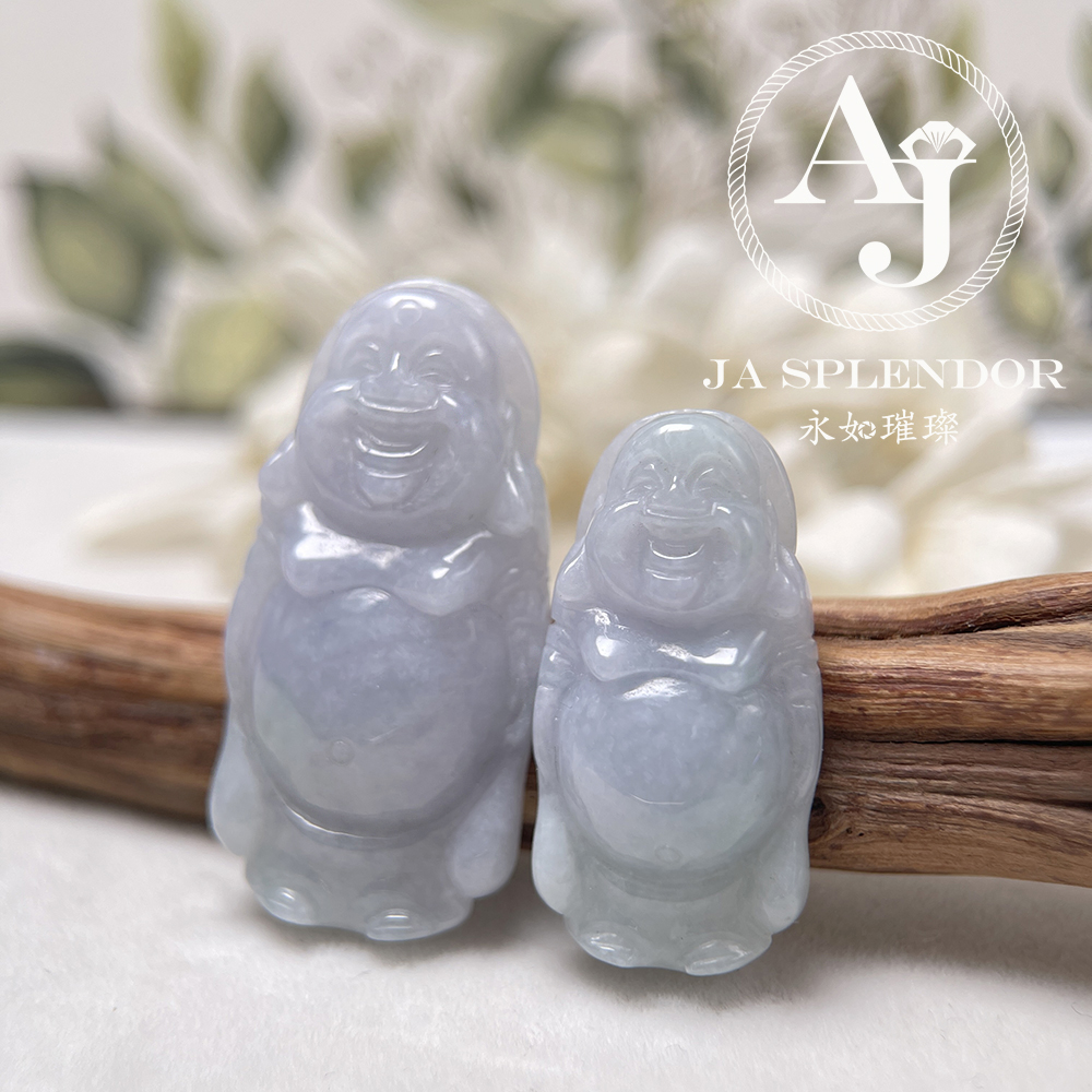 JN-1004/1006 天然翡翠A玉 春彩紫藍平安站佛-親子/情侶吊墜