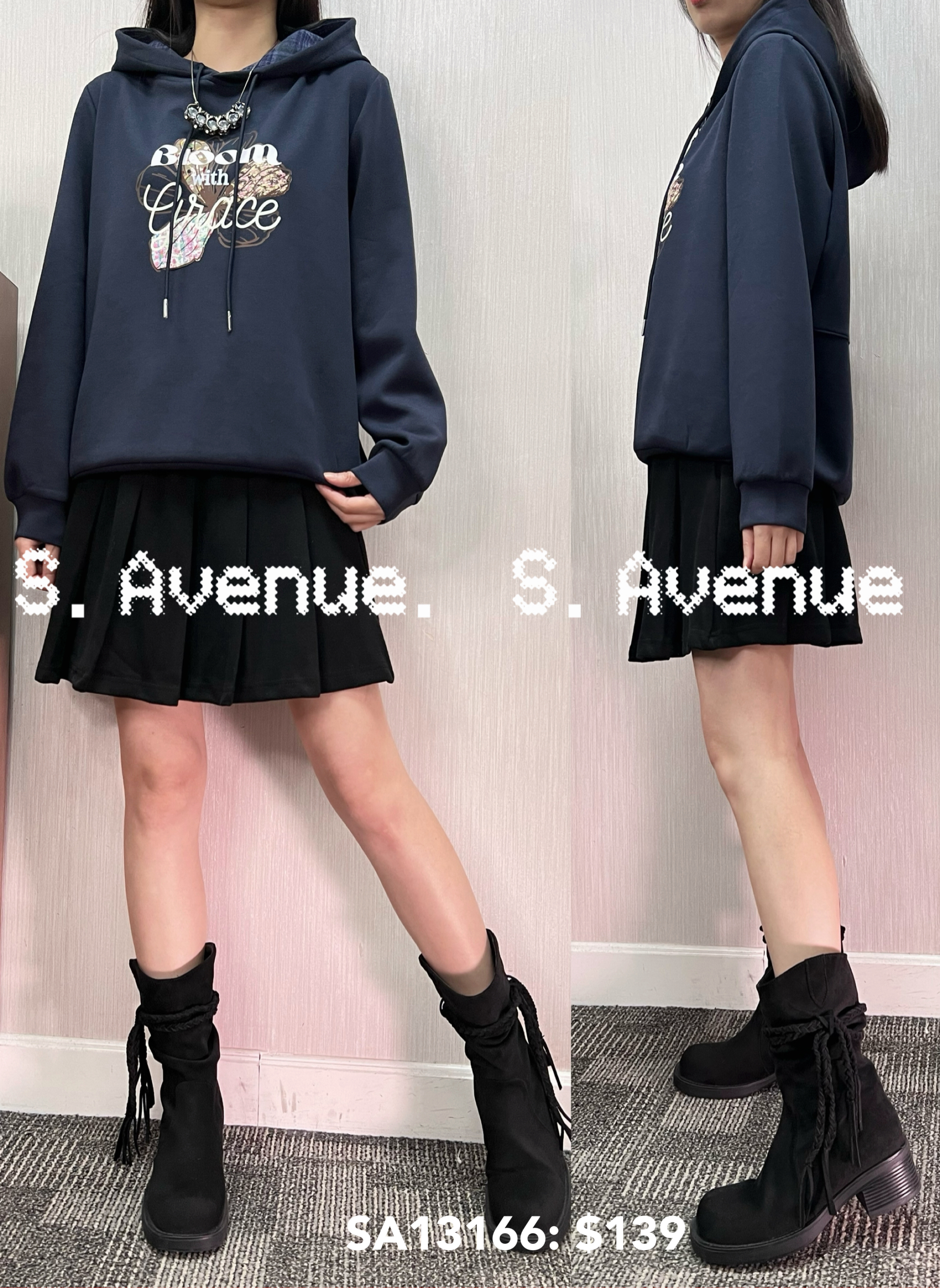 SA13166: 長袖有帽內里格仔印花衞衣