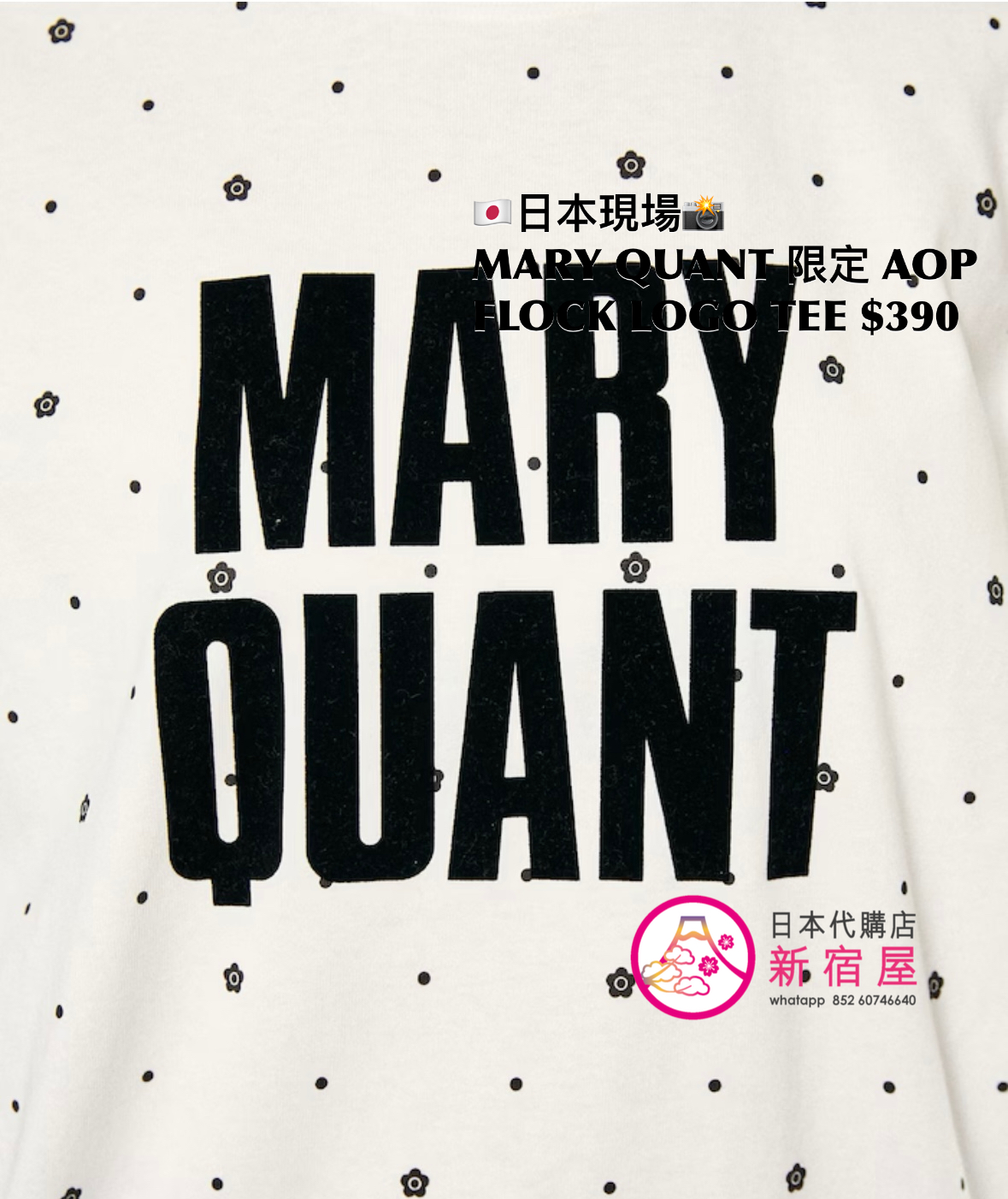 MARY QUANT 限定 ALL-OVER PRINT FLOCK LOGO T-SHIRT