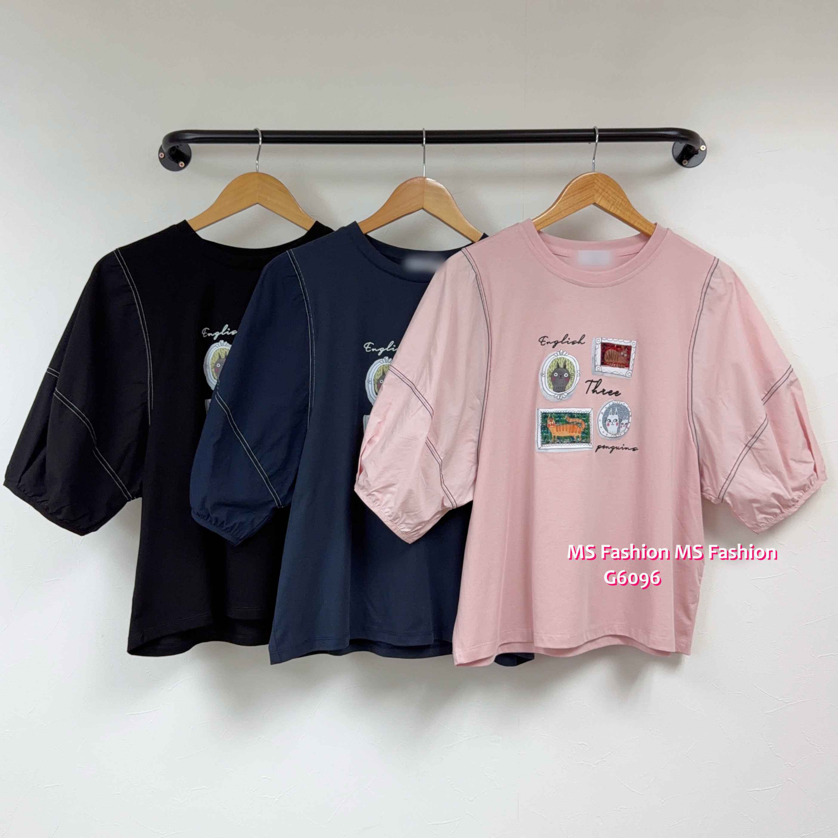 G6096 韓國🇰🇷靚print明線中袖top