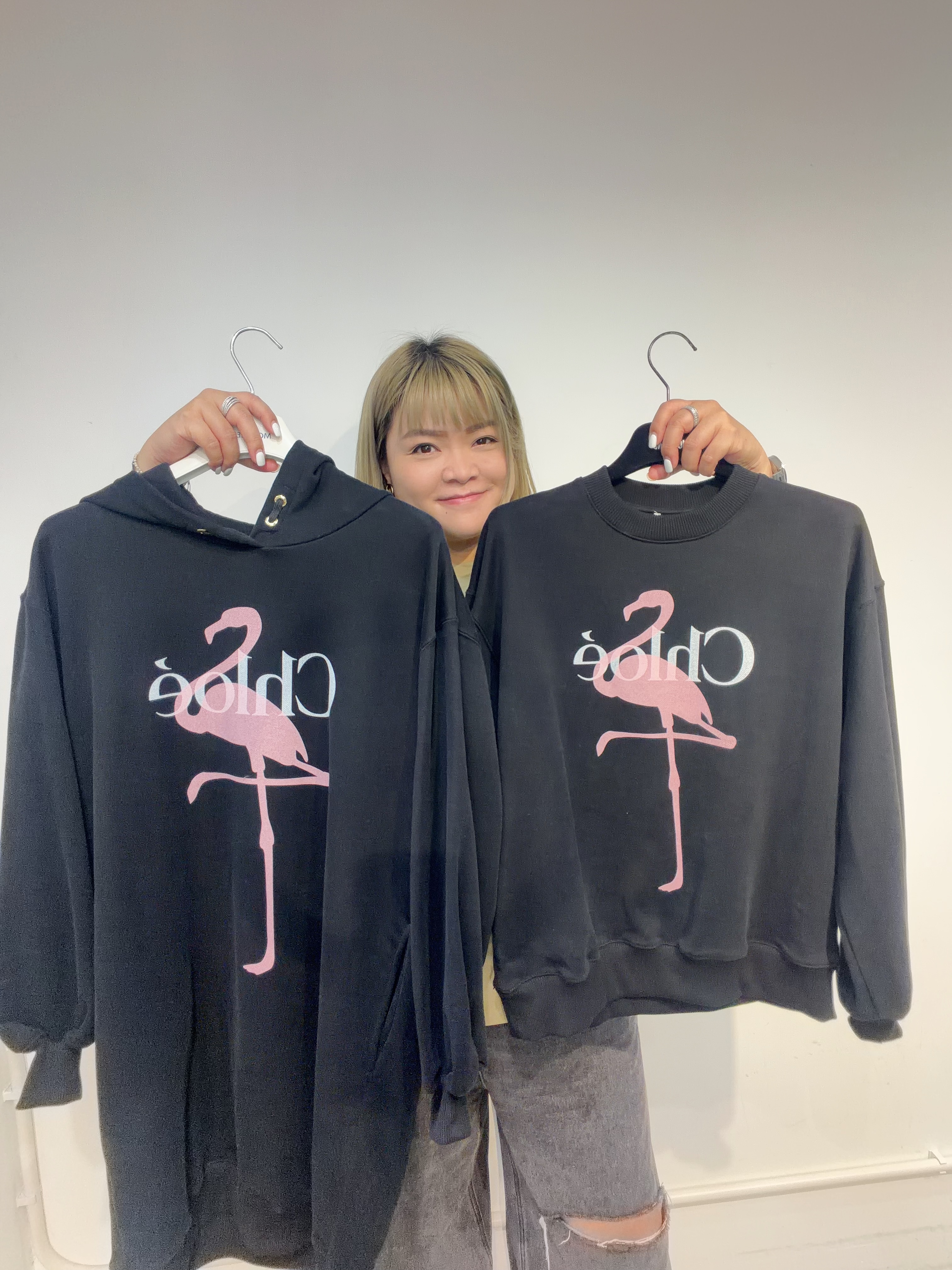 Chloe 粉紅火烈鳥圖案品牌 Logo衛衣