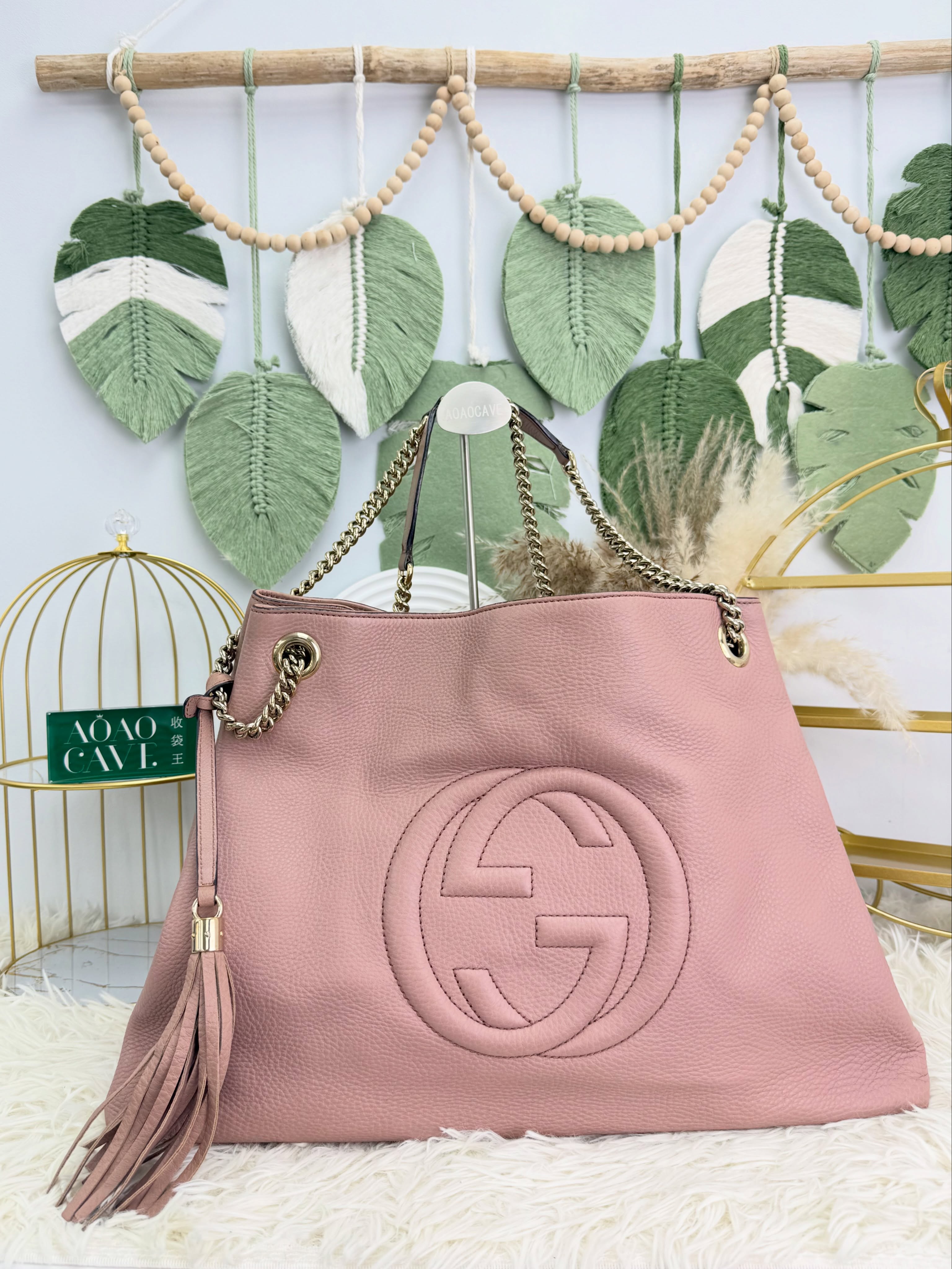 Gucci👜 PRE OWNED 🛍️soho裸粉色Tote🩷